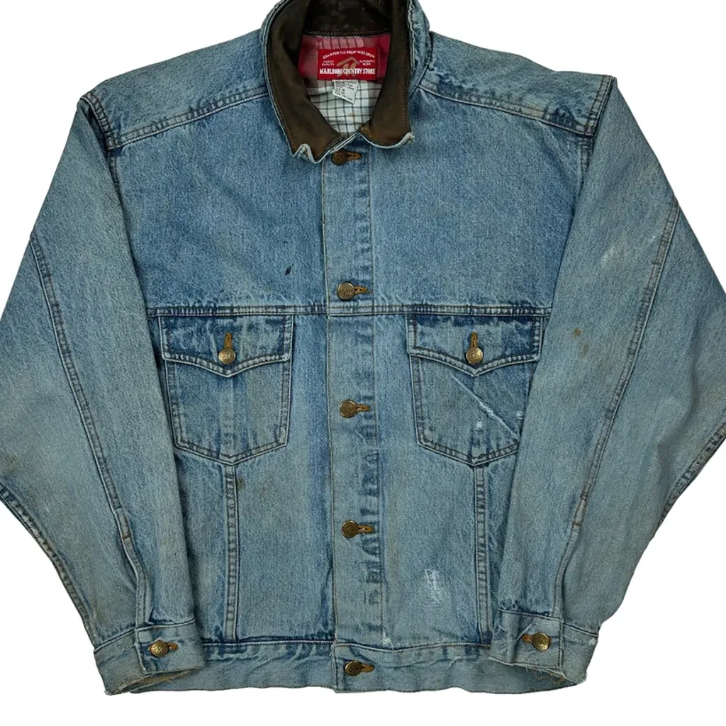 Marlboro Classics Checked Denim Jacket - Medium Blue Cotton - Image 5