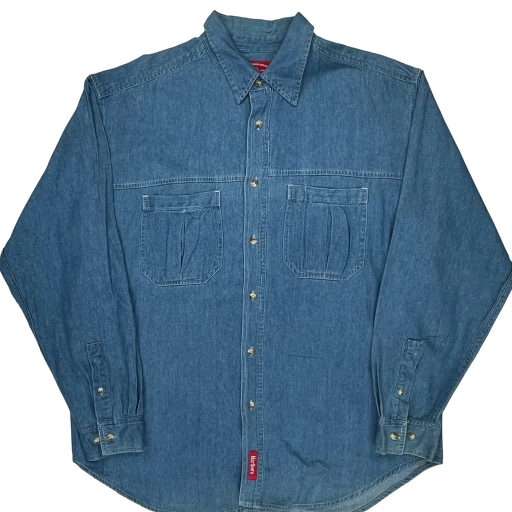 Marlboro Denim Shirt - Large Blue Cotton - Image 4