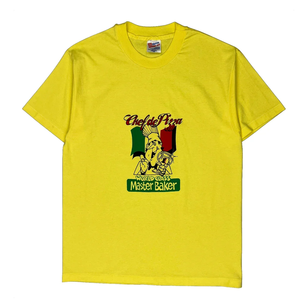Master Baker Hanes Single Stitch T-Shirt - Large Yellow Cotton Blend