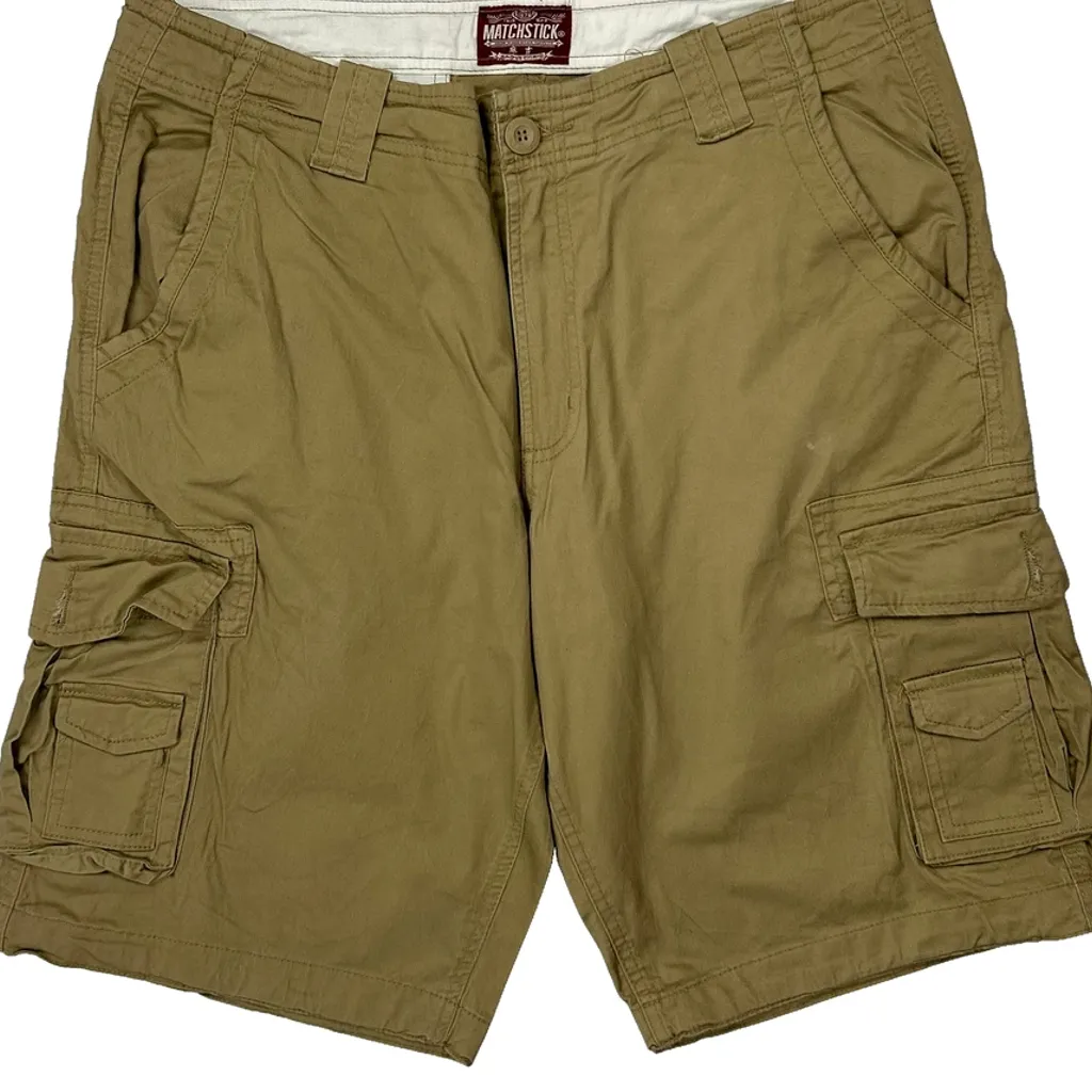 Matchstick Cargo Shorts - 36W 11L Khaki Cotton - Image 10