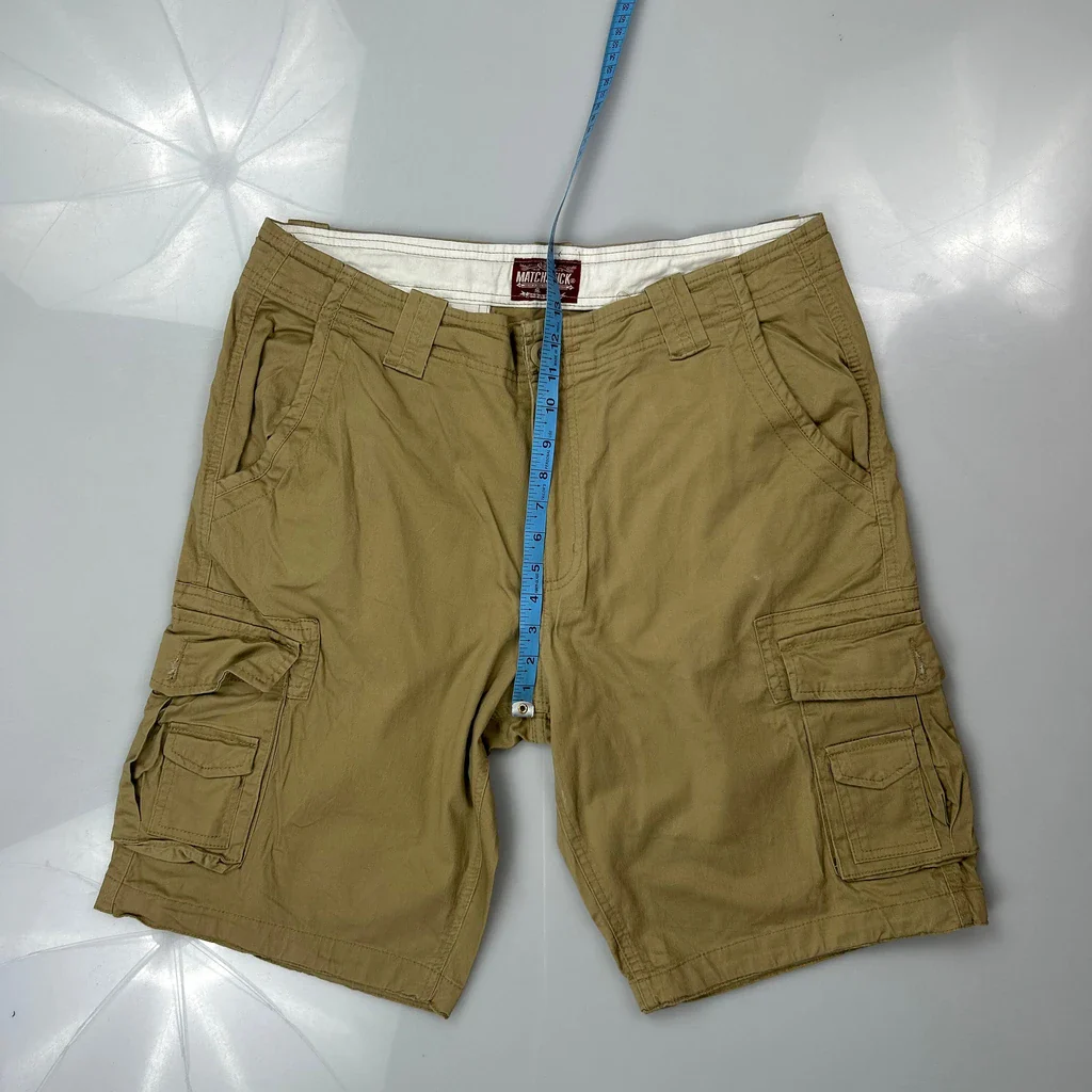 Matchstick Cargo Shorts - 36W 11L Khaki Cotton - Image 4