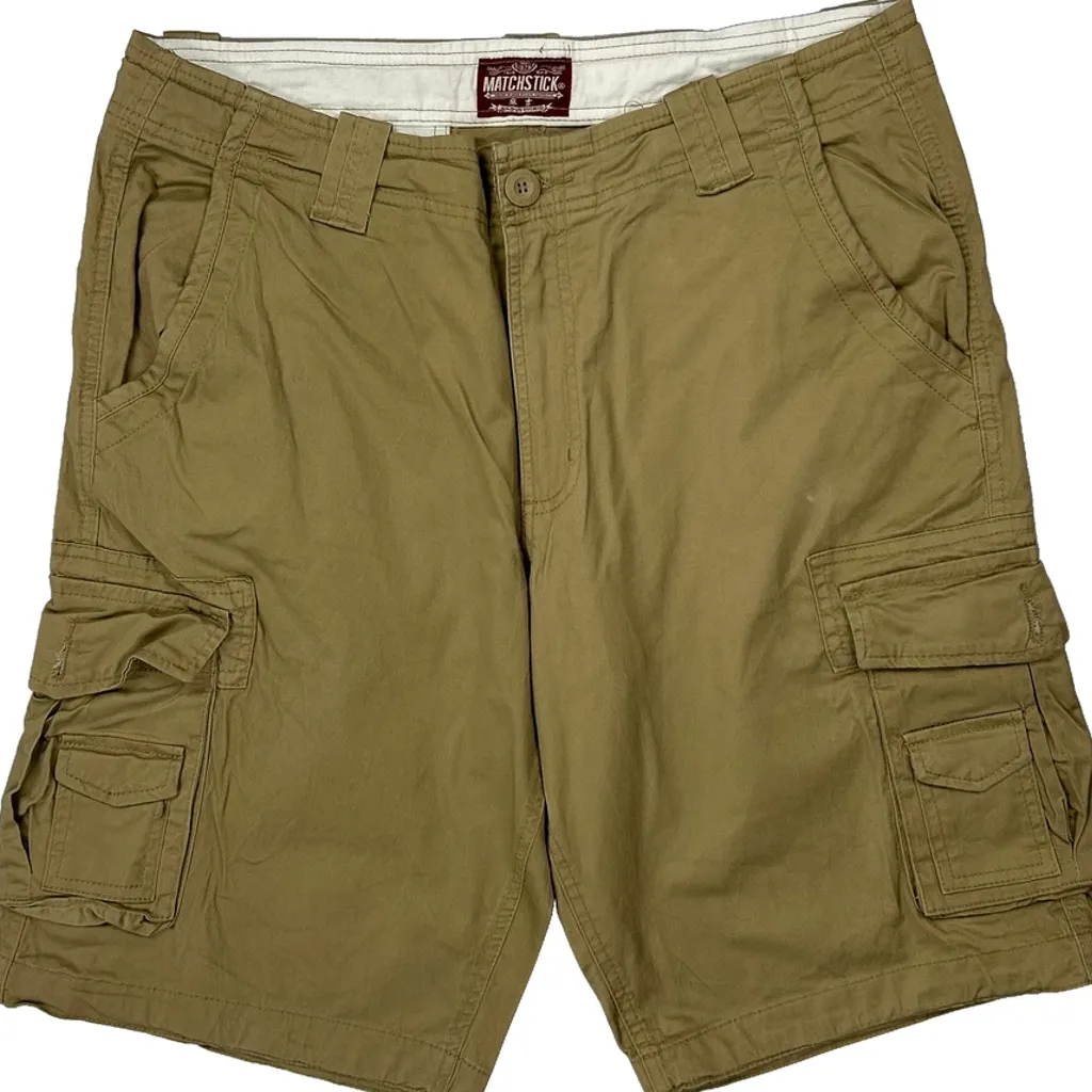 Matchstick Cargo Shorts - 36W 11L Khaki Cotton - Image 9
