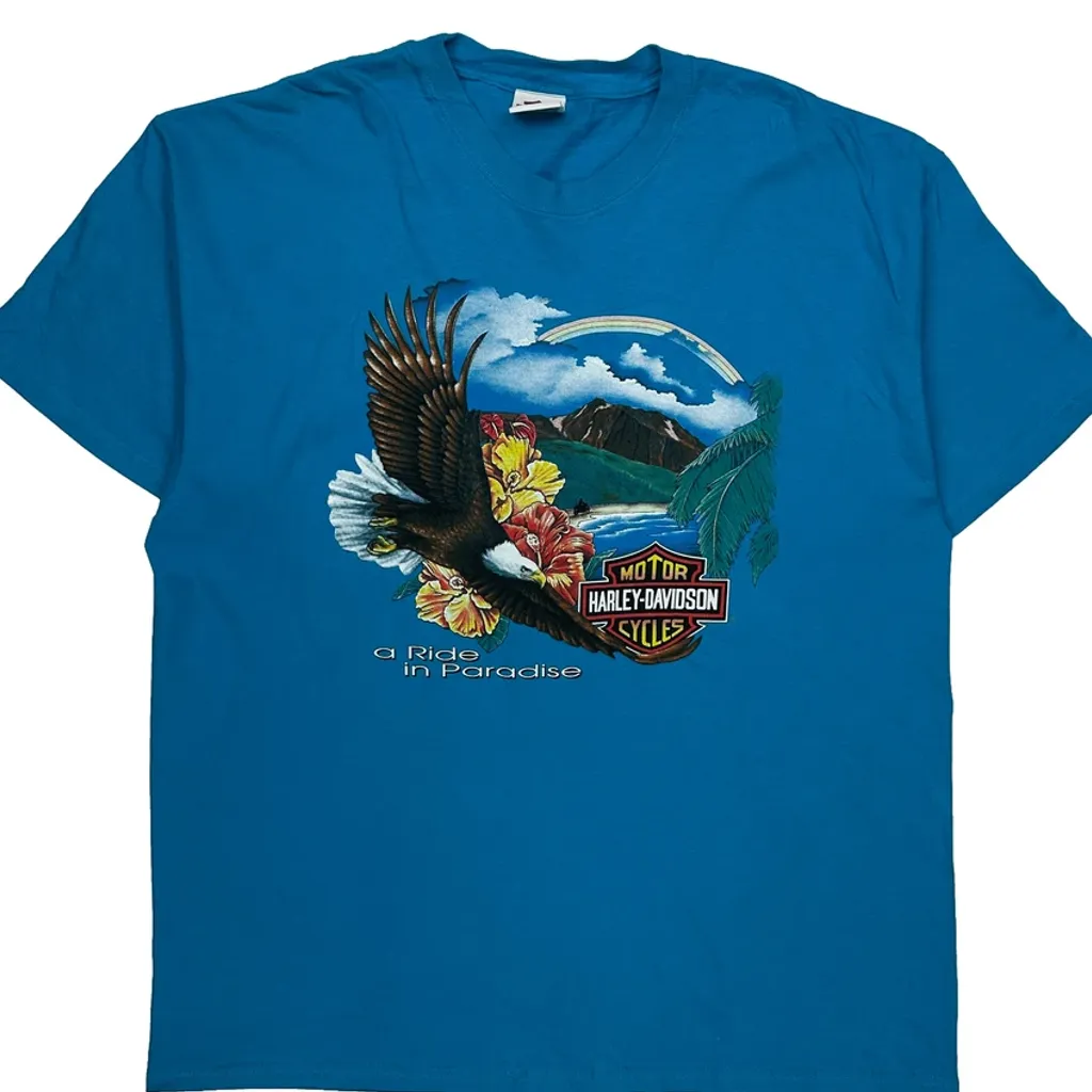 Maui Harley Davidson Graphic T-Shirt - 2XL Blue Cotton - Image 5
