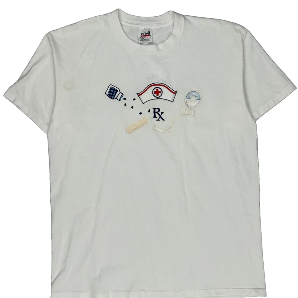 Medical Theme Anvil Graphic T-Shirt - XL White Cotton - Image 5