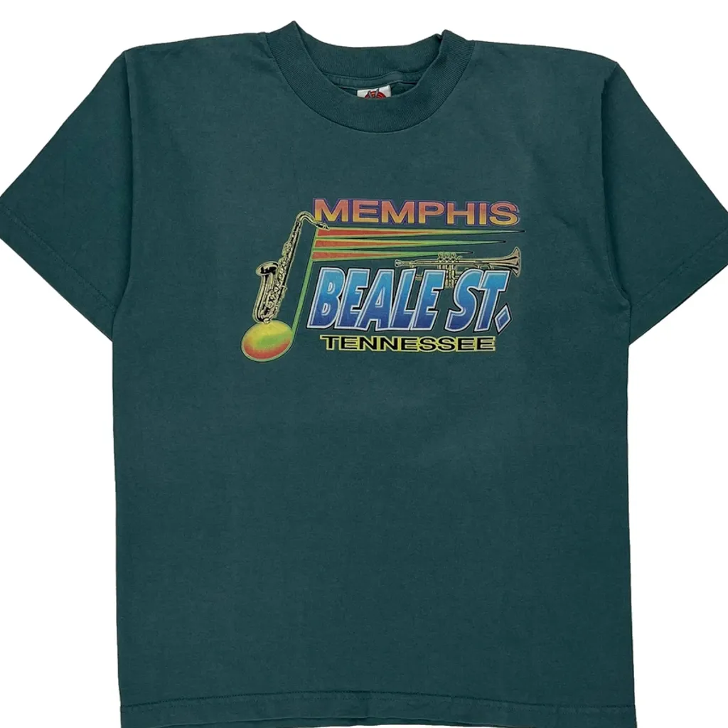 Memphis Beale St. Tennessee Looney Tunes Graphic T-Shirt - Medium Green Cotton - Image 5