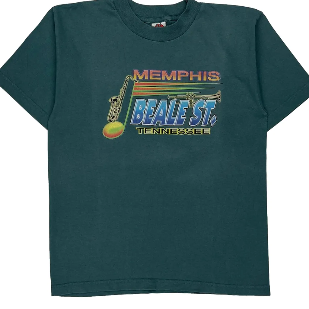 Memphis Beale St. Tennessee Looney Tunes Graphic T-Shirt - Medium Green Cotton - Image 6