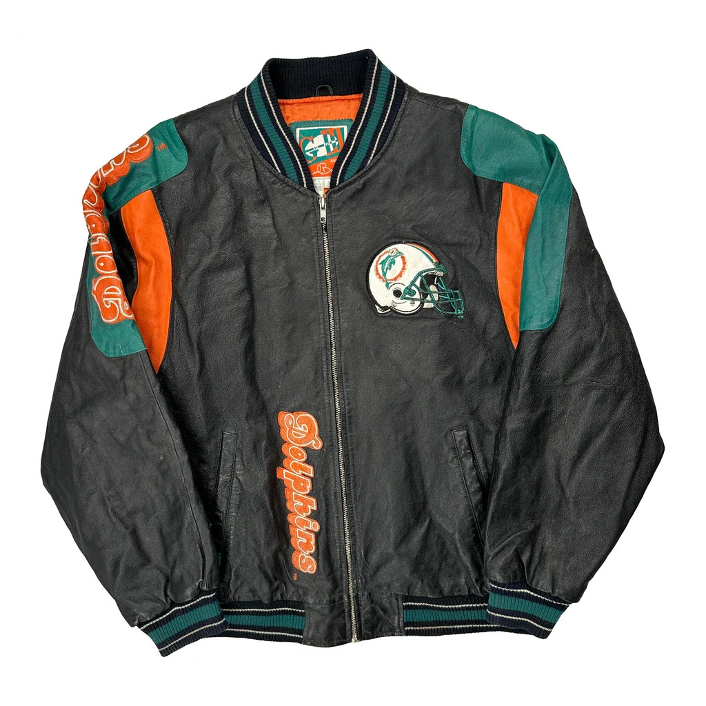 Miami Dolphins Gii Graphic Bomber Jacket - Large Black Leather