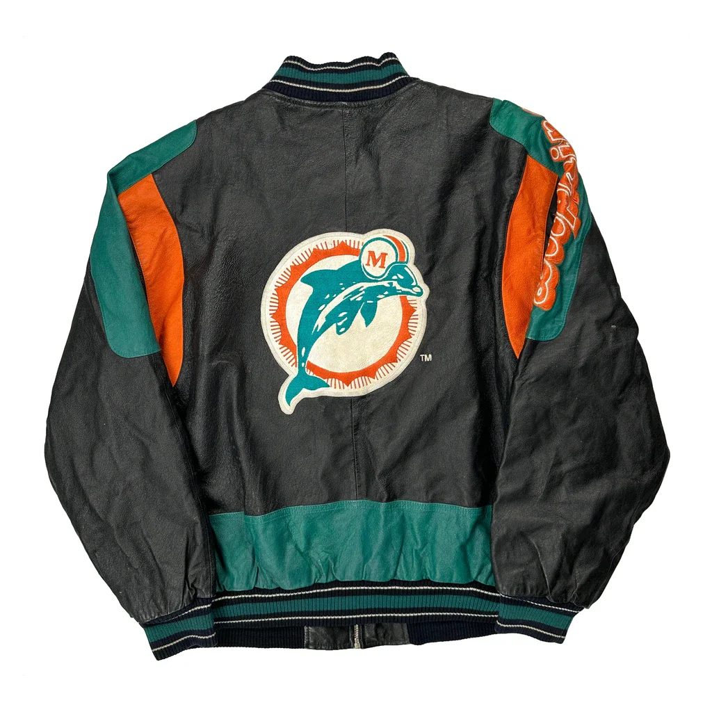 Miami Dolphins Gii Graphic Bomber Jacket - Large Black Leather - Image 2