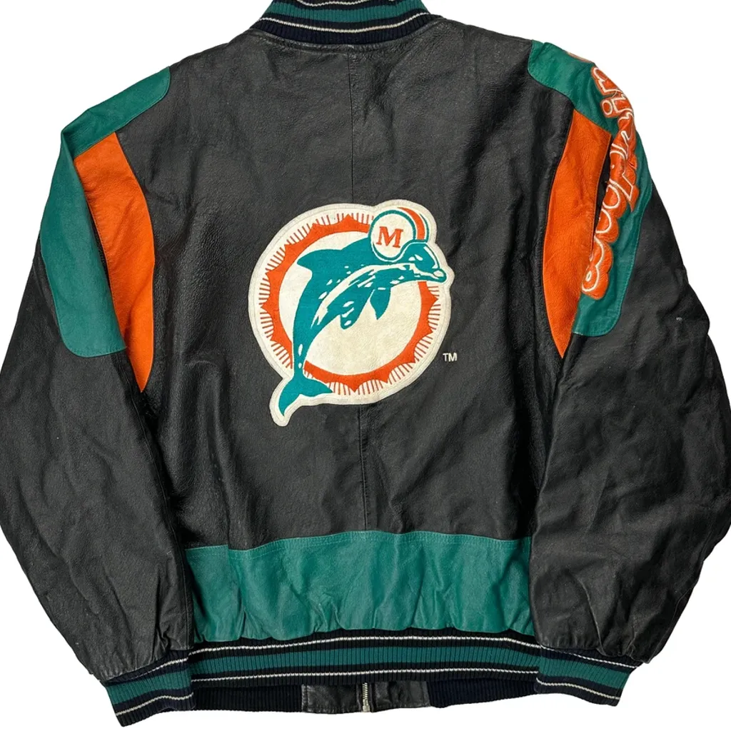 Miami Dolphins Gii Graphic Bomber Jacket - Large Black Leather - Image 6