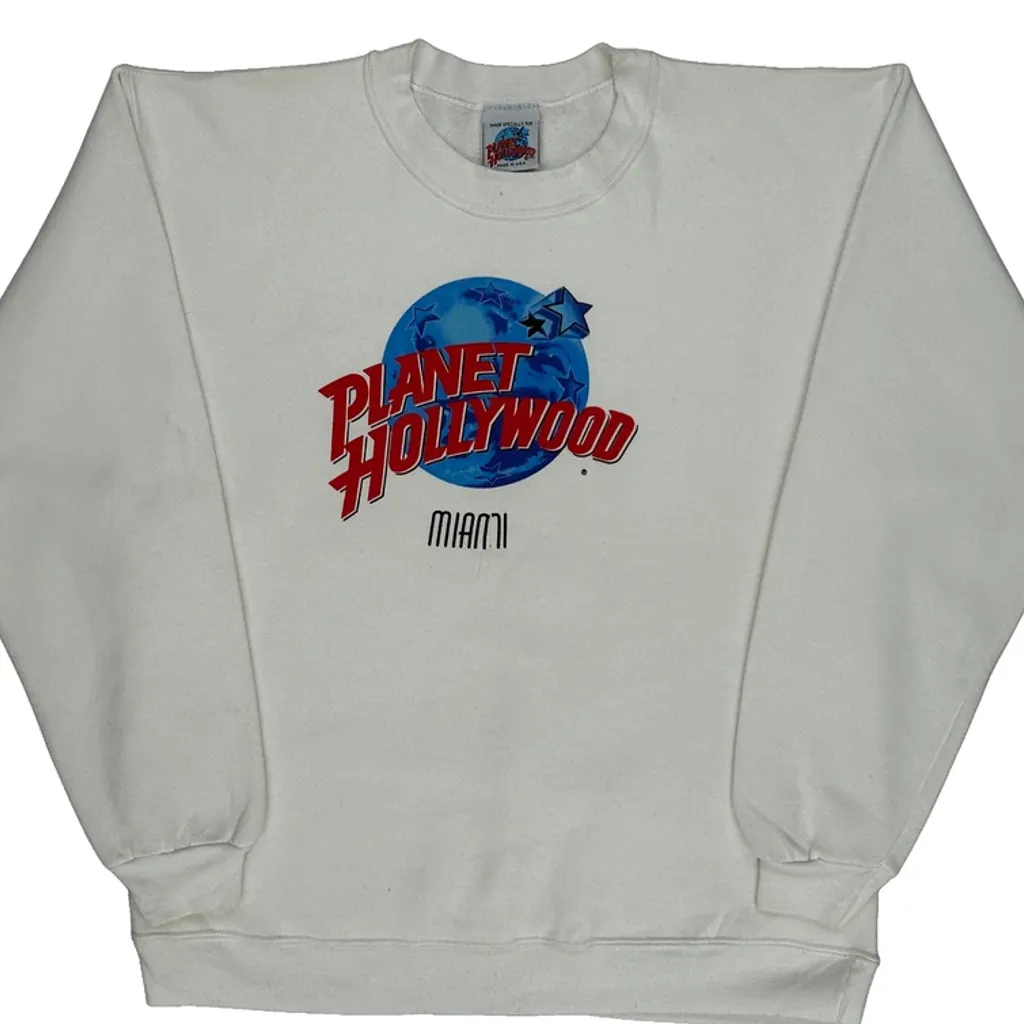 Miami Planet Hollywood Graphic Sweatshirt - Medium White Cotton Blend - Image 5