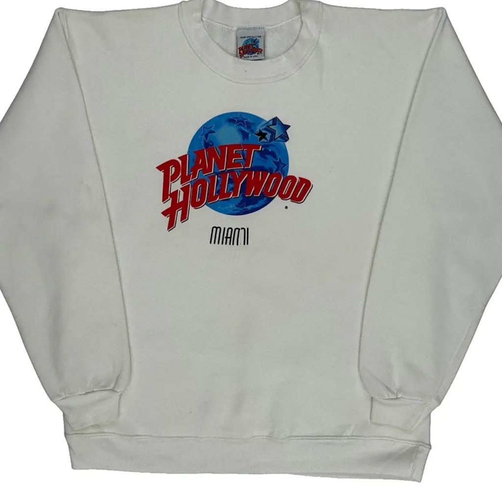 Miami Planet Hollywood Graphic Sweatshirt - Medium White Cotton Blend - Image 6