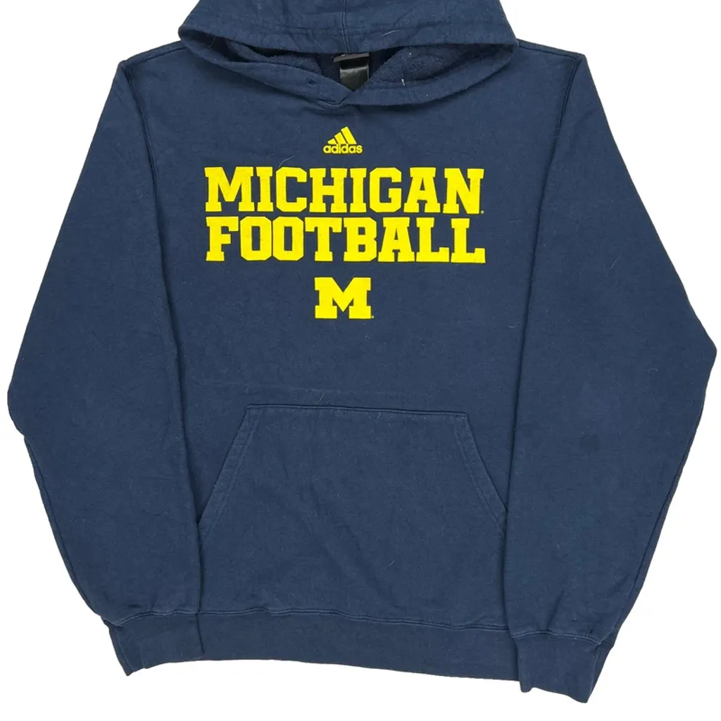 Michigan Football Adidas College Hoodie - Large Blue Cotton - Image 4