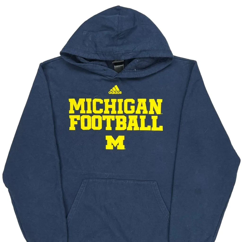 Michigan Football Adidas College Hoodie - Large Blue Cotton - Image 5