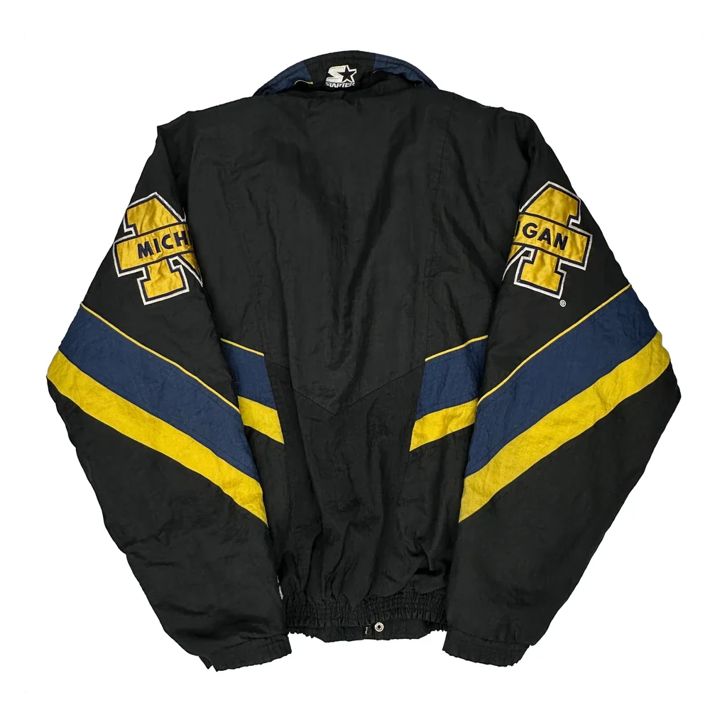 Michigan Starter College Jacket - Large Black Nylon - Image 2