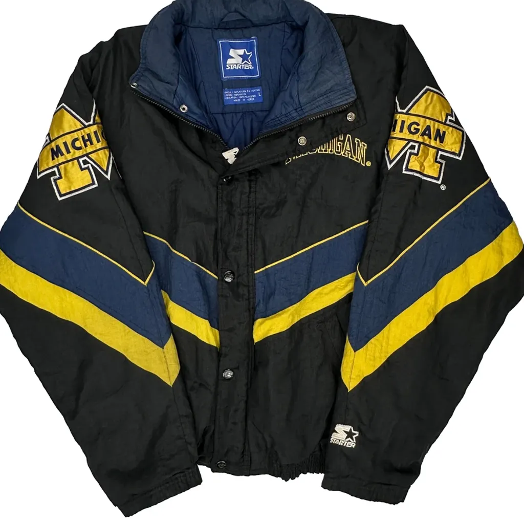Michigan Starter College Jacket - Large Black Nylon - Image 4