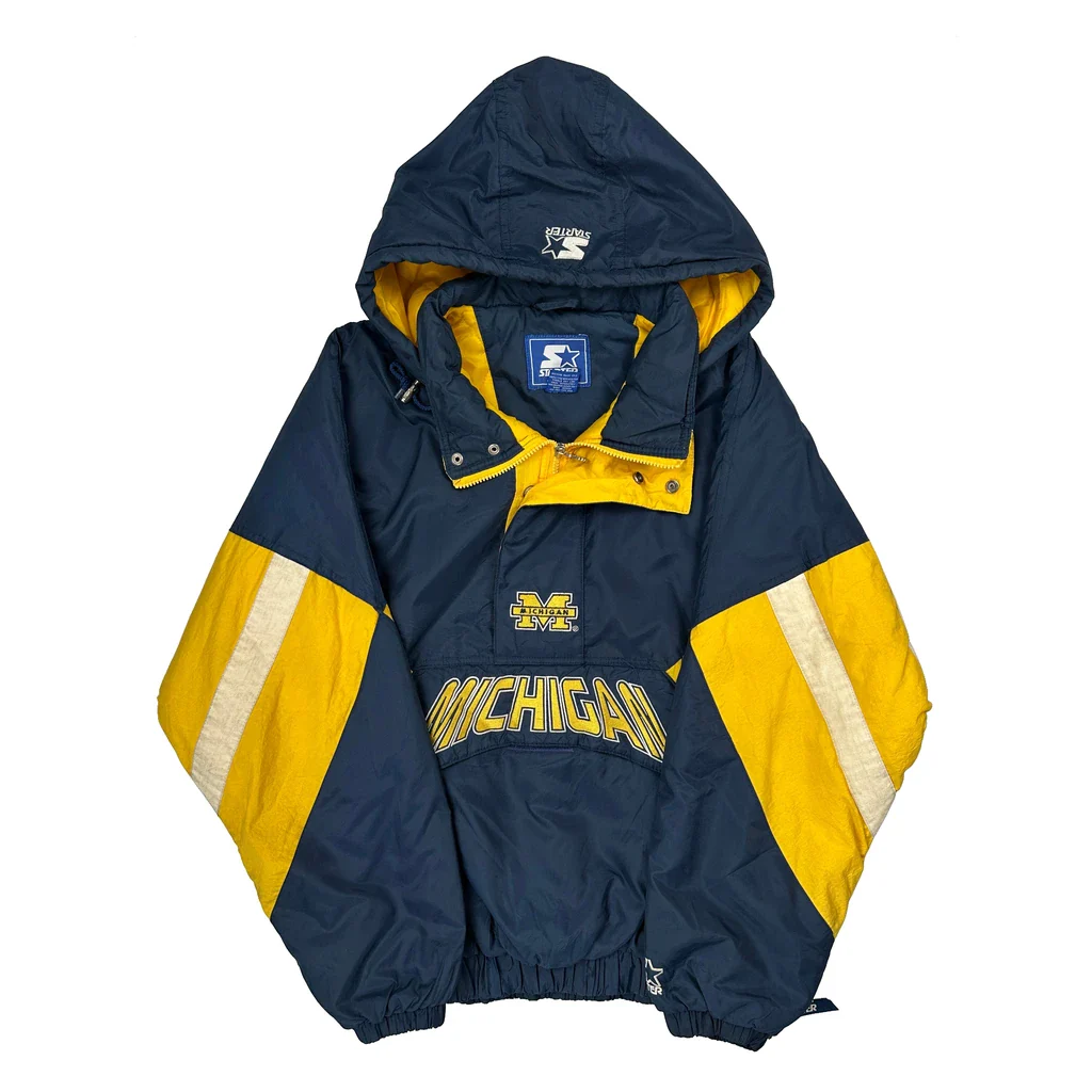 Michigan Starter College Pullover Jacket - Large Navy Nylon