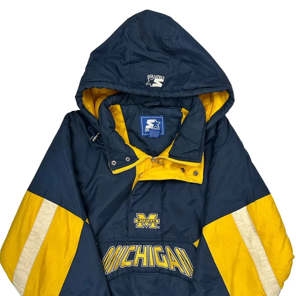 Michigan Starter College Pullover Jacket - Large Navy Nylon - Image 5