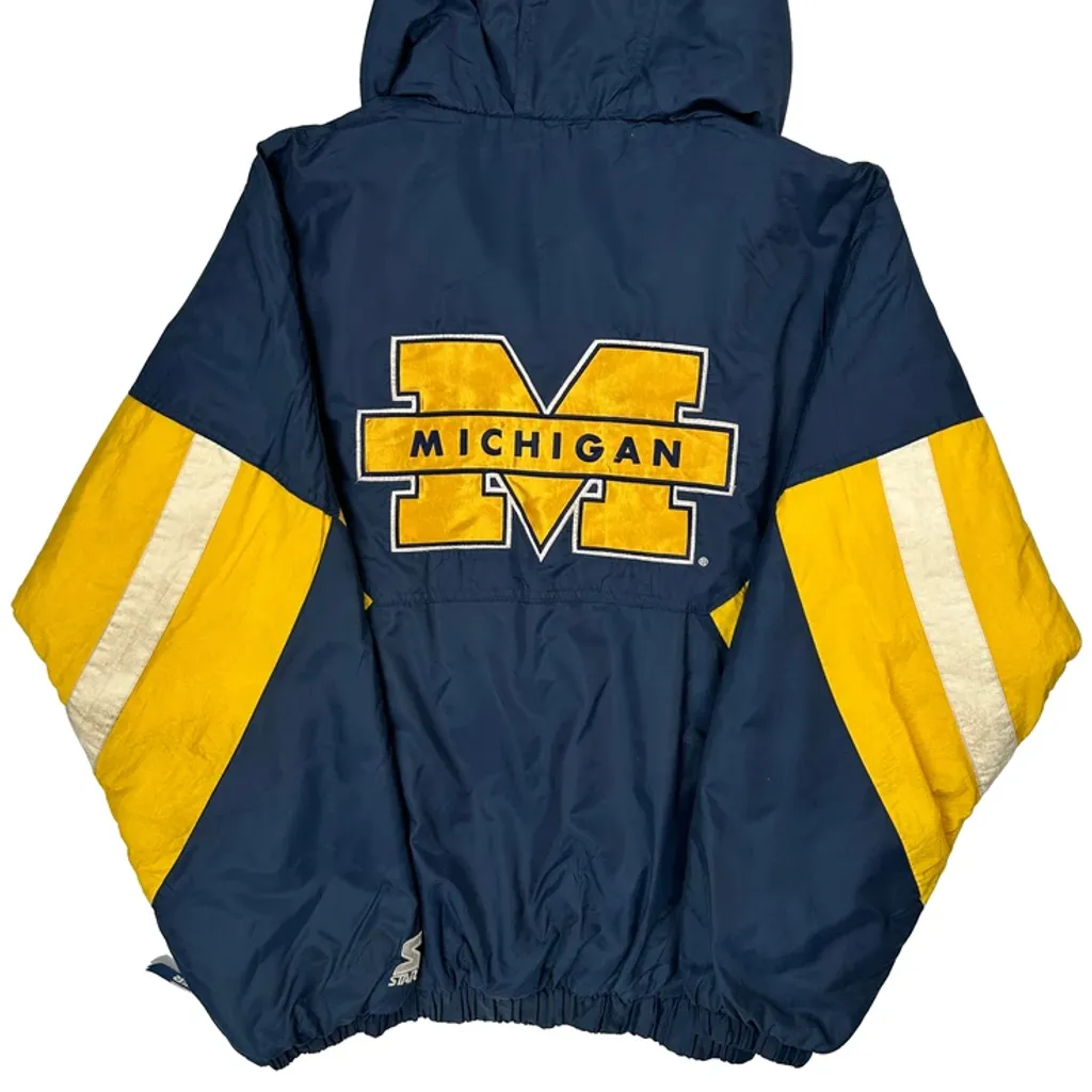 Michigan Starter College Pullover Jacket - Large Navy Nylon - Image 7