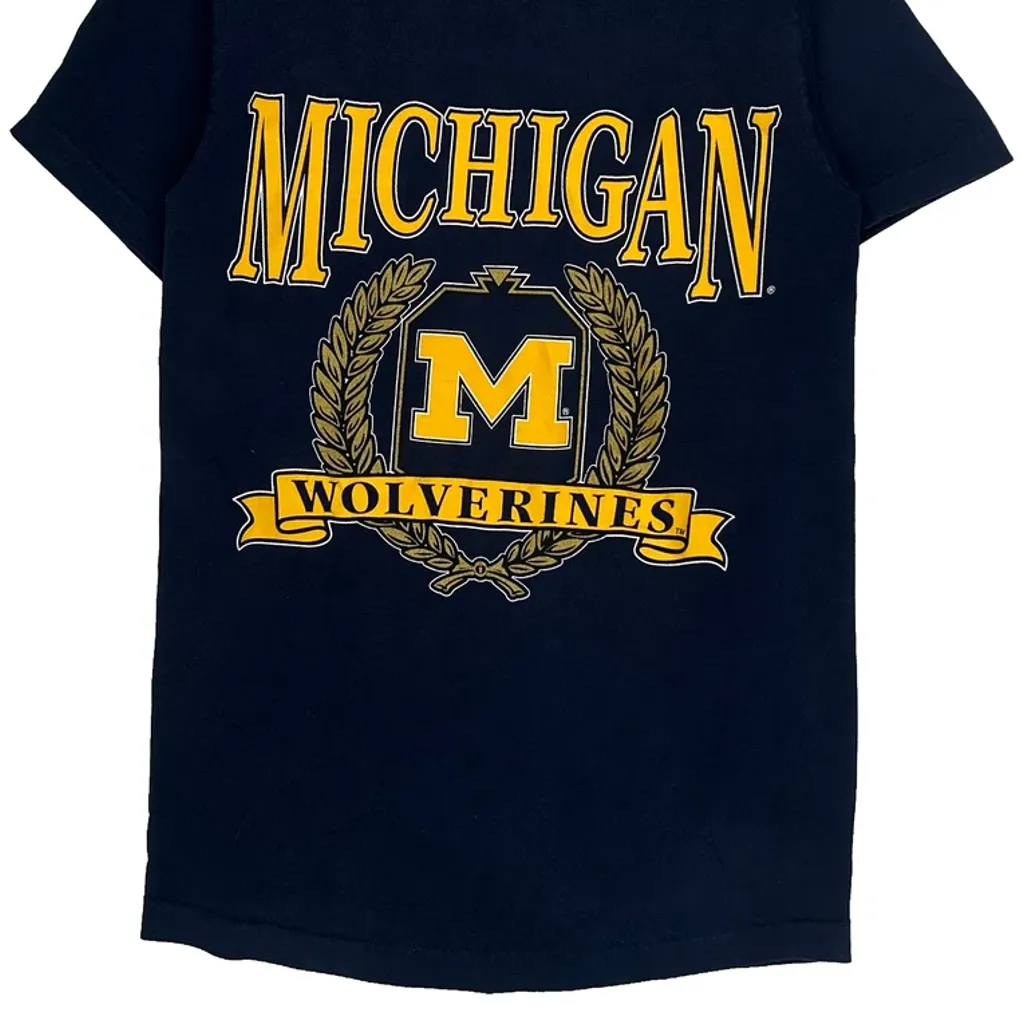 Michigan Wolverines Home Team Single Stitch T-Shirt - Medium Navy Cotton - Image 5