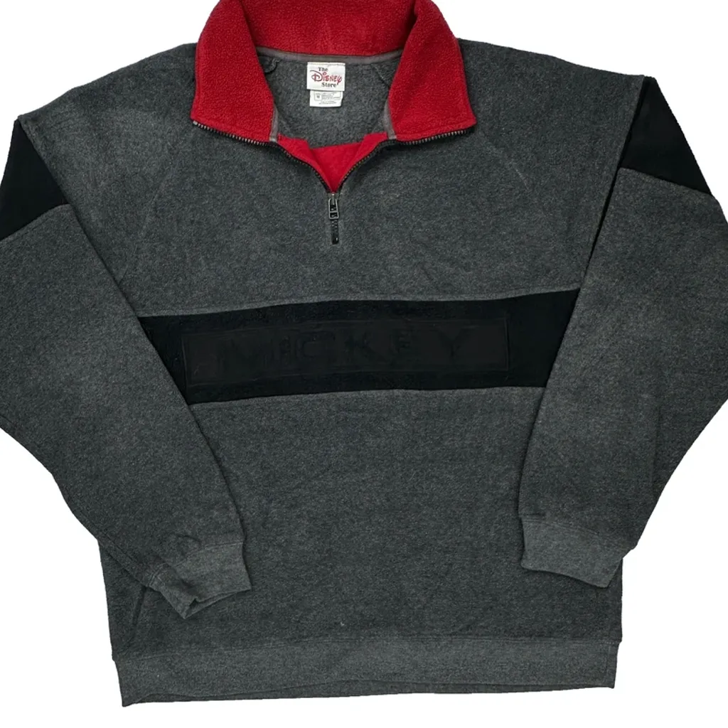 Mickey Disney Collared 1/4 Zip - Medium Gray Polyester - Image 4