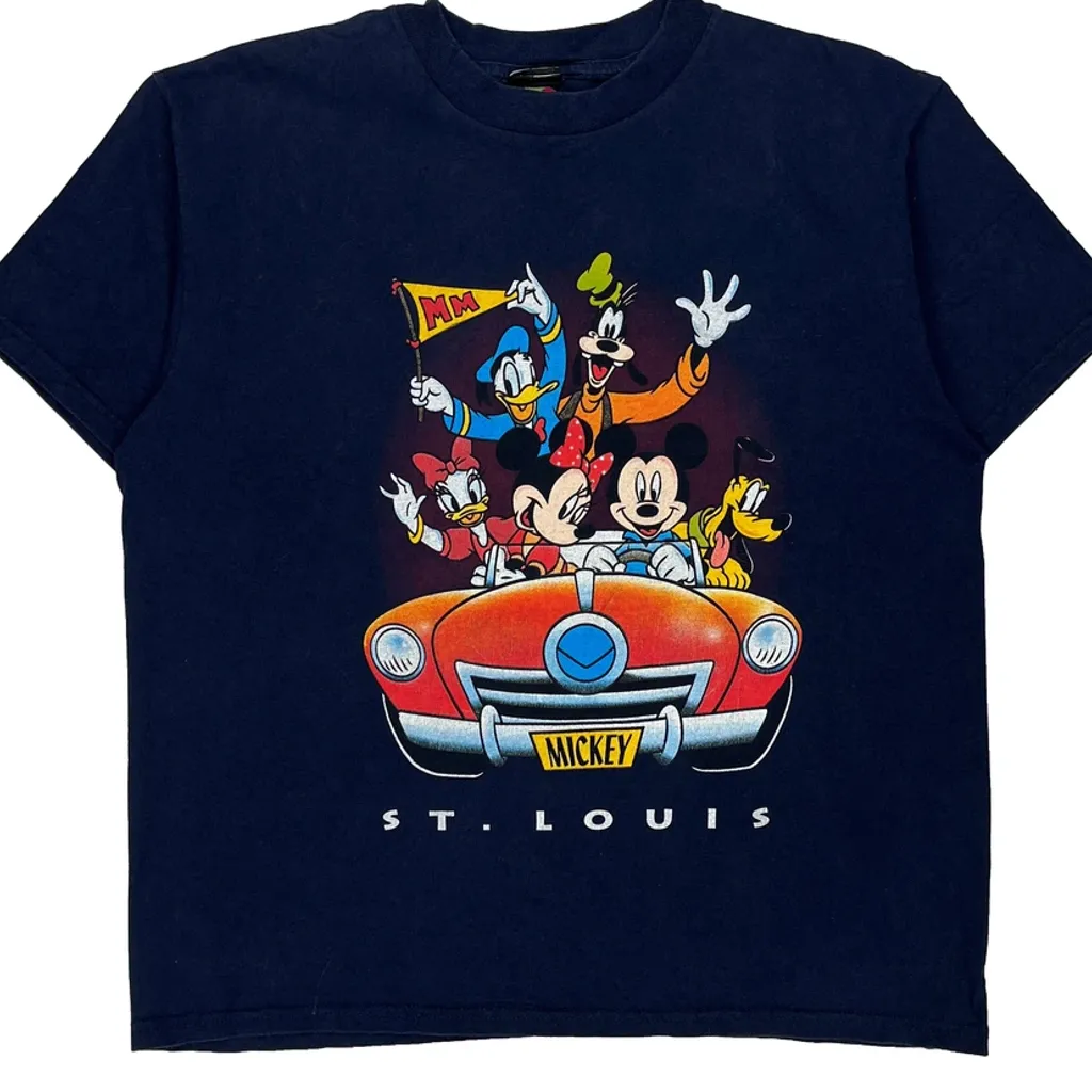 Mickey Mouse And Friends In Car Mickey Unlimited Cartoon T-Shirt - XL Navy Cotton - Image 5