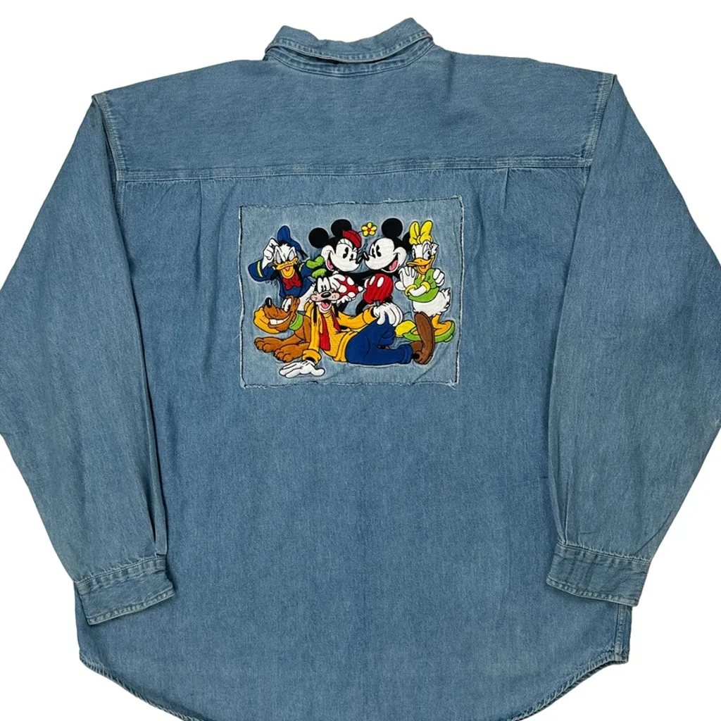 Mickey Mouse Disney Cartoon Denim Shirt - XL Blue Cotton - Image 6