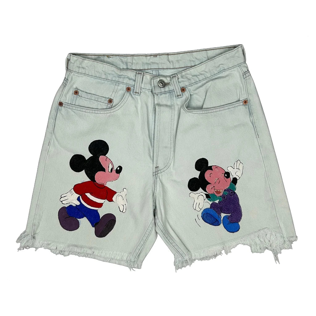 Mickey Mouse Disney Cut Off Denim Shorts - 30W UK 10 Light Wash Denim - Image 2