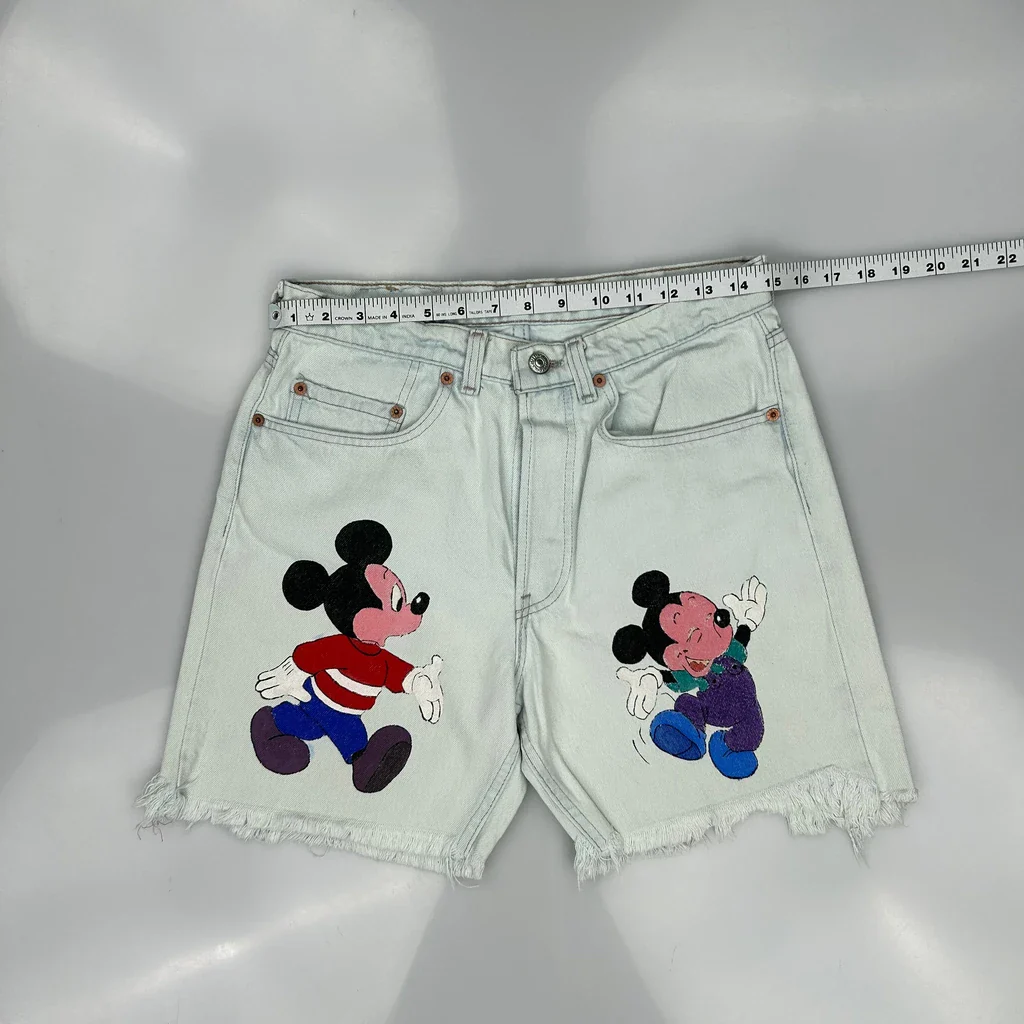Mickey Mouse Disney Cut Off Denim Shorts - 30W UK 10 Light Wash Denim - Image 3