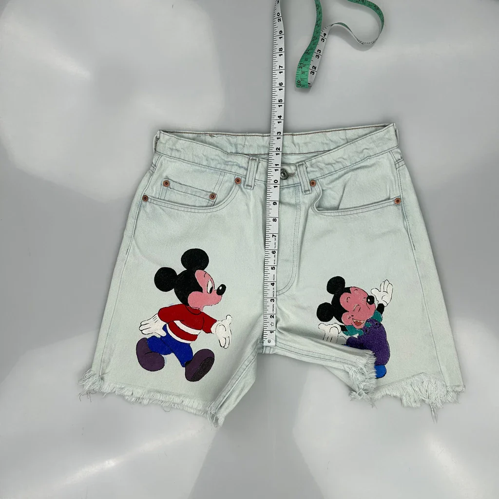 Mickey Mouse Disney Cut Off Denim Shorts - 30W UK 10 Light Wash Denim - Image 4