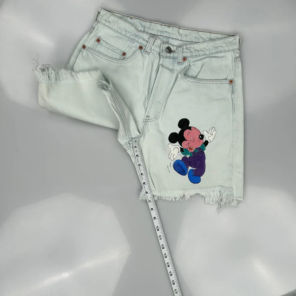 Mickey Mouse Disney Cut Off Denim Shorts - 30W UK 10 Light Wash Denim - Image 5