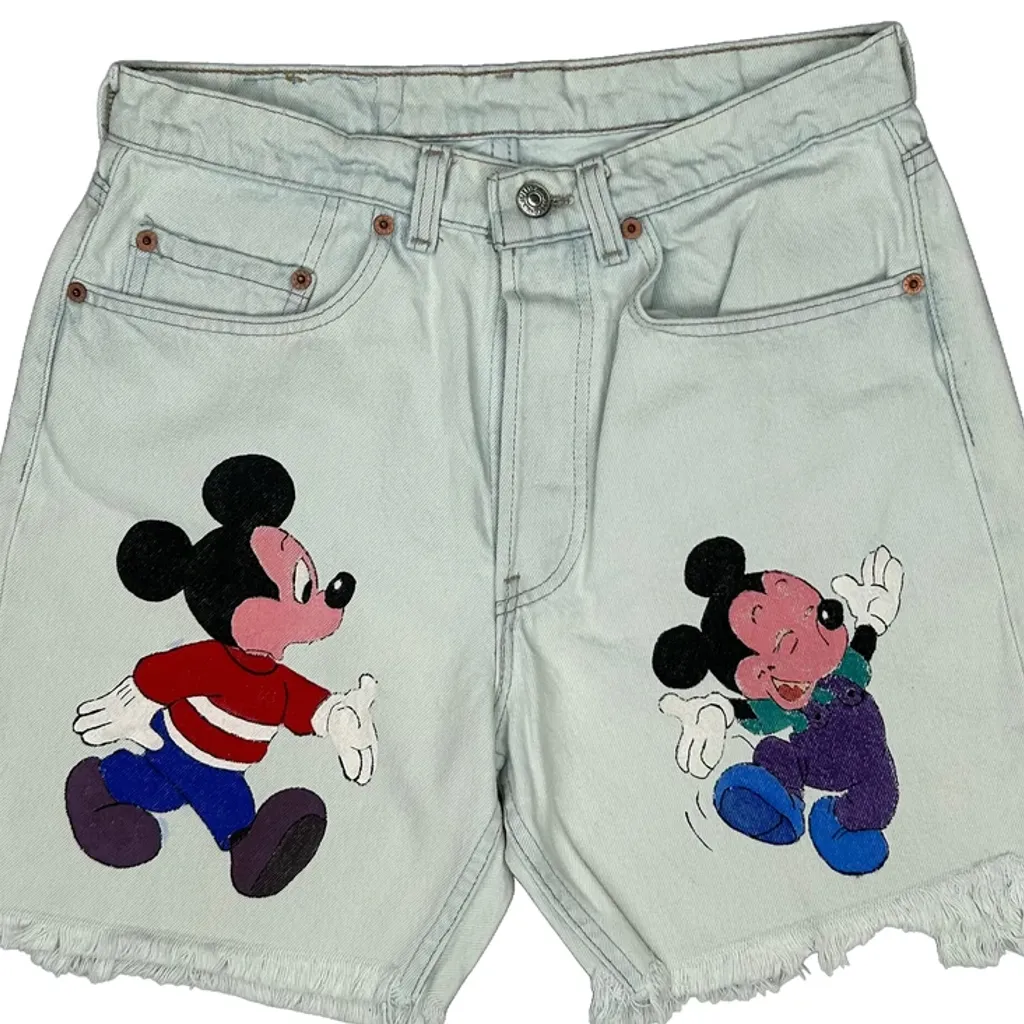 Mickey Mouse Disney Cut Off Denim Shorts - 30W UK 10 Light Wash Denim - Image 8
