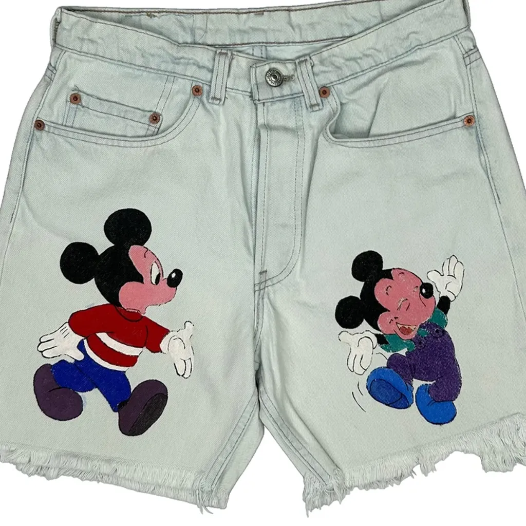 Mickey Mouse Disney Cut Off Denim Shorts - 30W UK 10 Light Wash Denim - Image 9