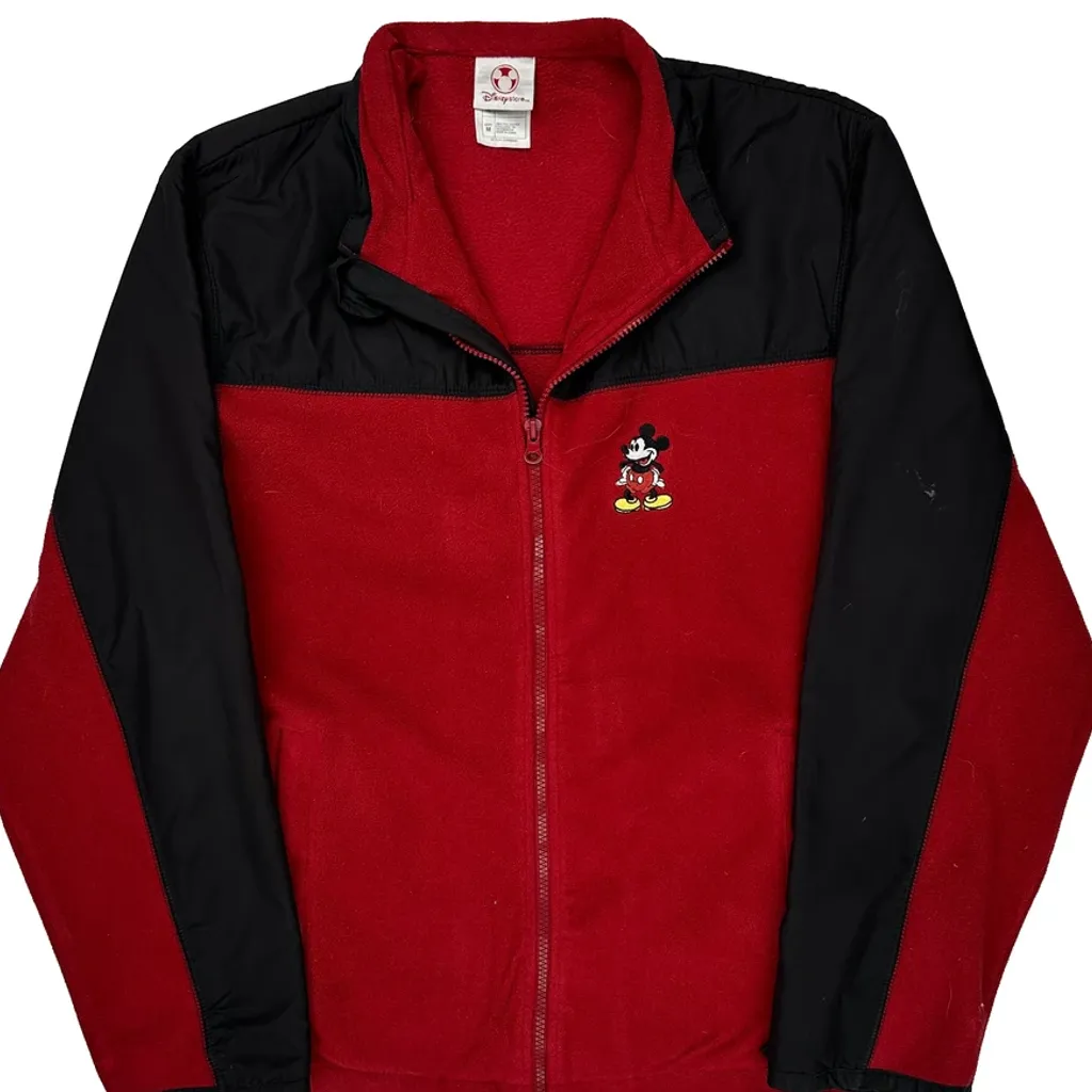 Mickey Mouse Disney Cartoon Fleece Jacket - Medium Red Polyester - Image 4