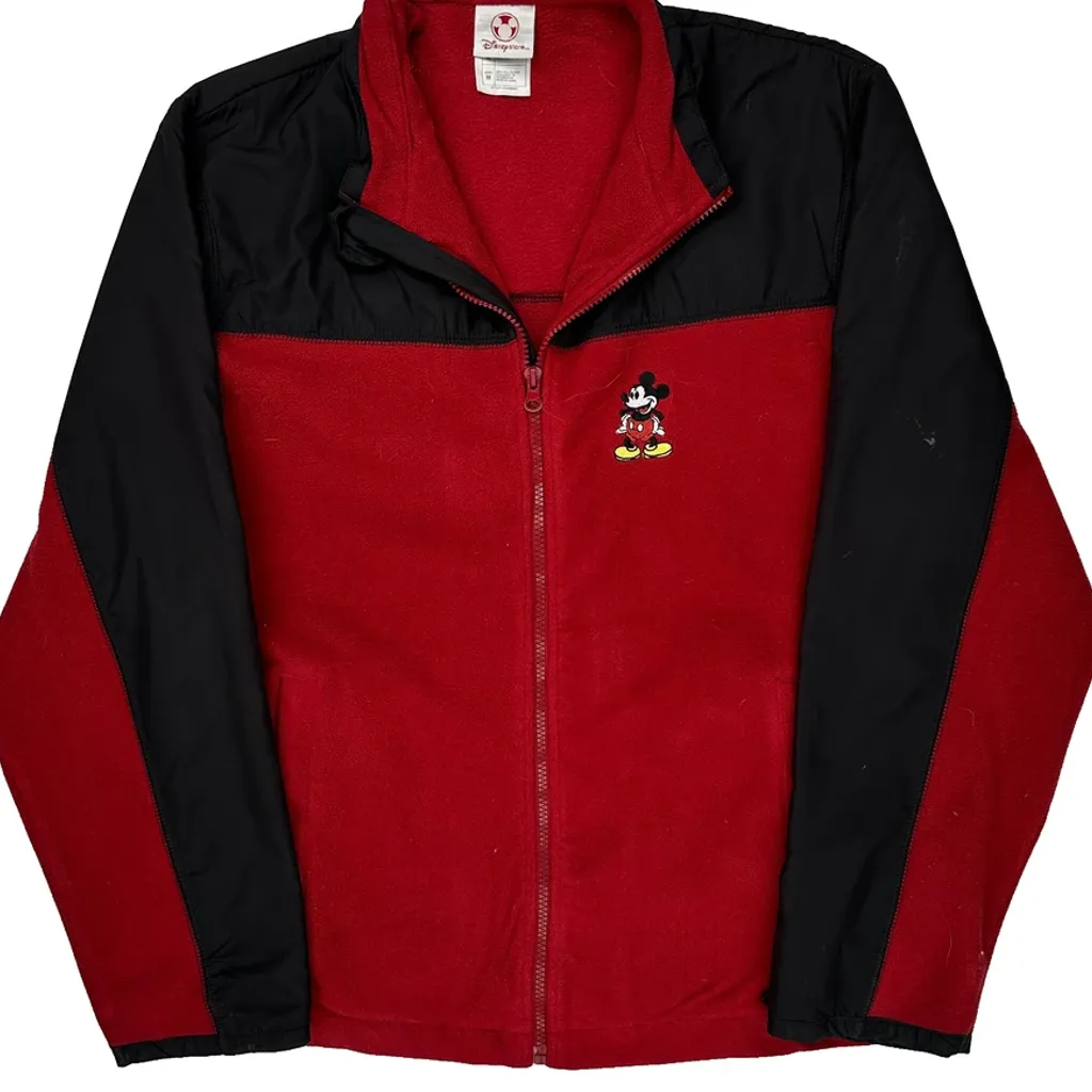 Mickey Mouse Disney Cartoon Fleece Jacket - Medium Red Polyester - Image 5