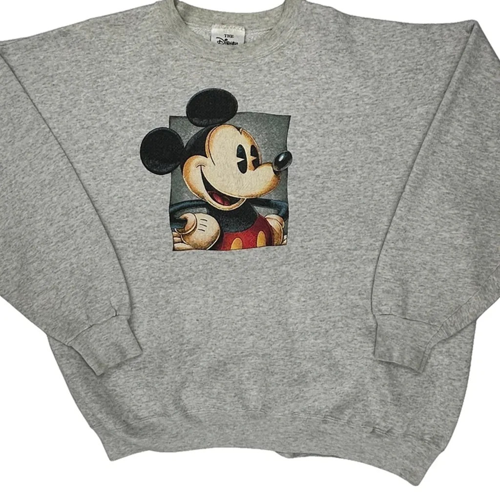 Mickey Mouse Disney Cartoon Sweatshirt - Large Gray Cotton - Image 5