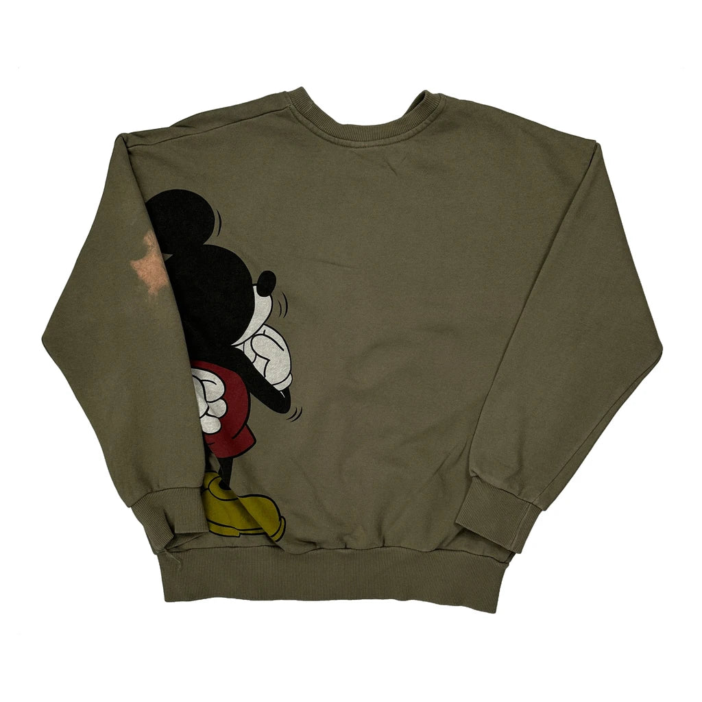 Mickey Mouse Disney Cartoon Sweatshirt - Medium Green Cotton - Image 2