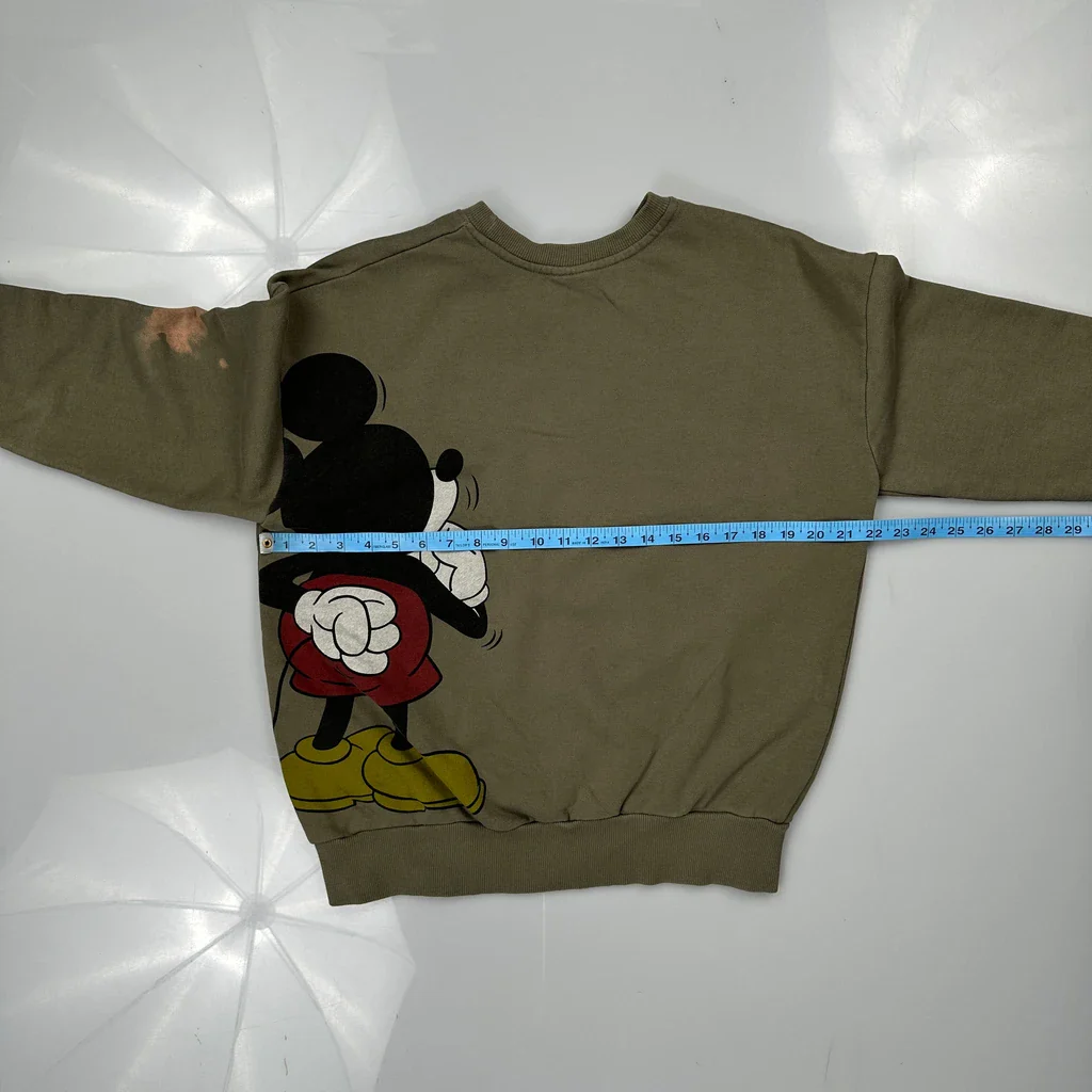 Mickey Mouse Disney Cartoon Sweatshirt - Medium Green Cotton - Image 3