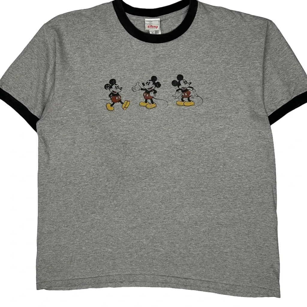 Mickey Mouse Disney Ringer Cartoon T-Shirt - XL Grey Cotton Blend - Image 5