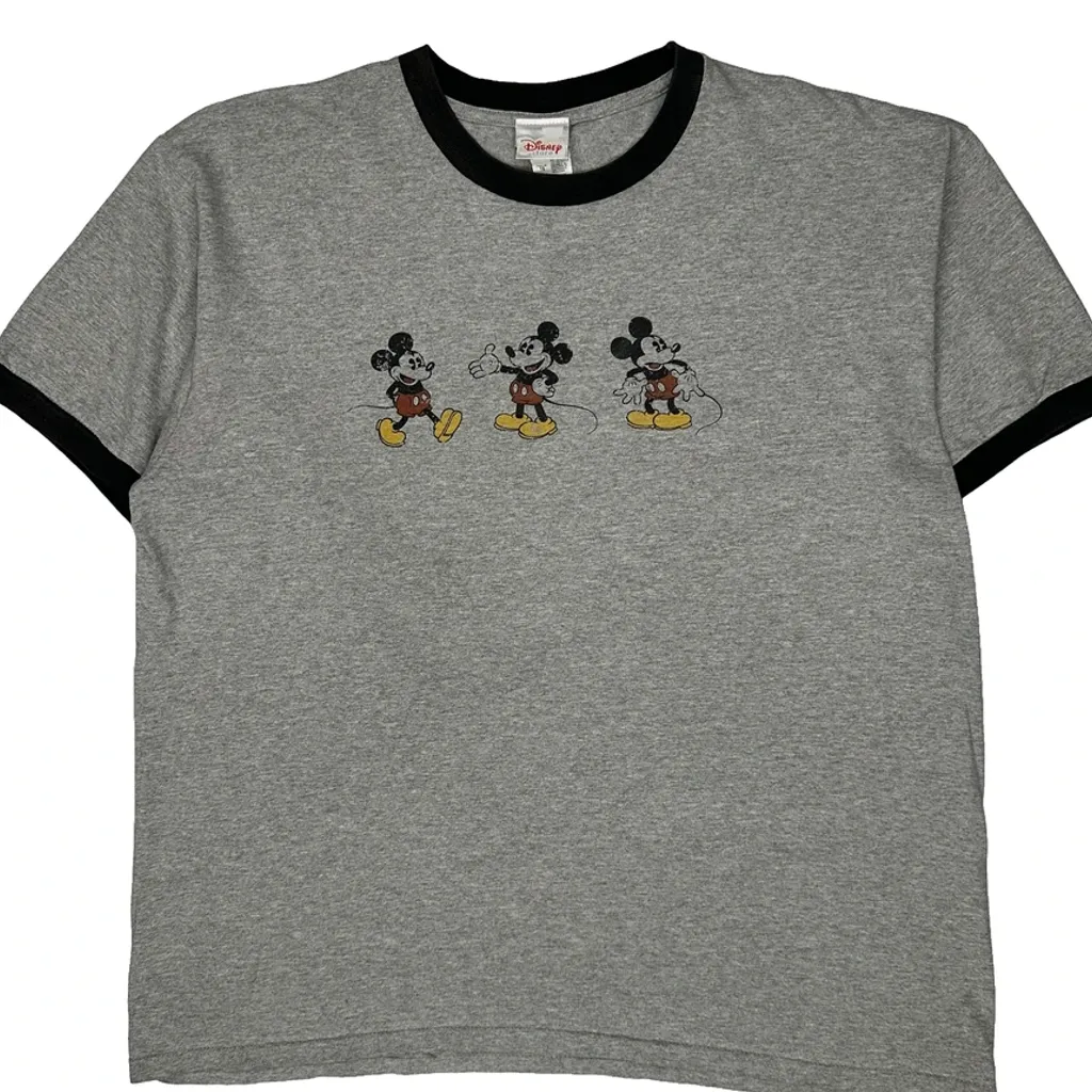 Mickey Mouse Disney Ringer Cartoon T-Shirt - XL Grey Cotton Blend - Image 6