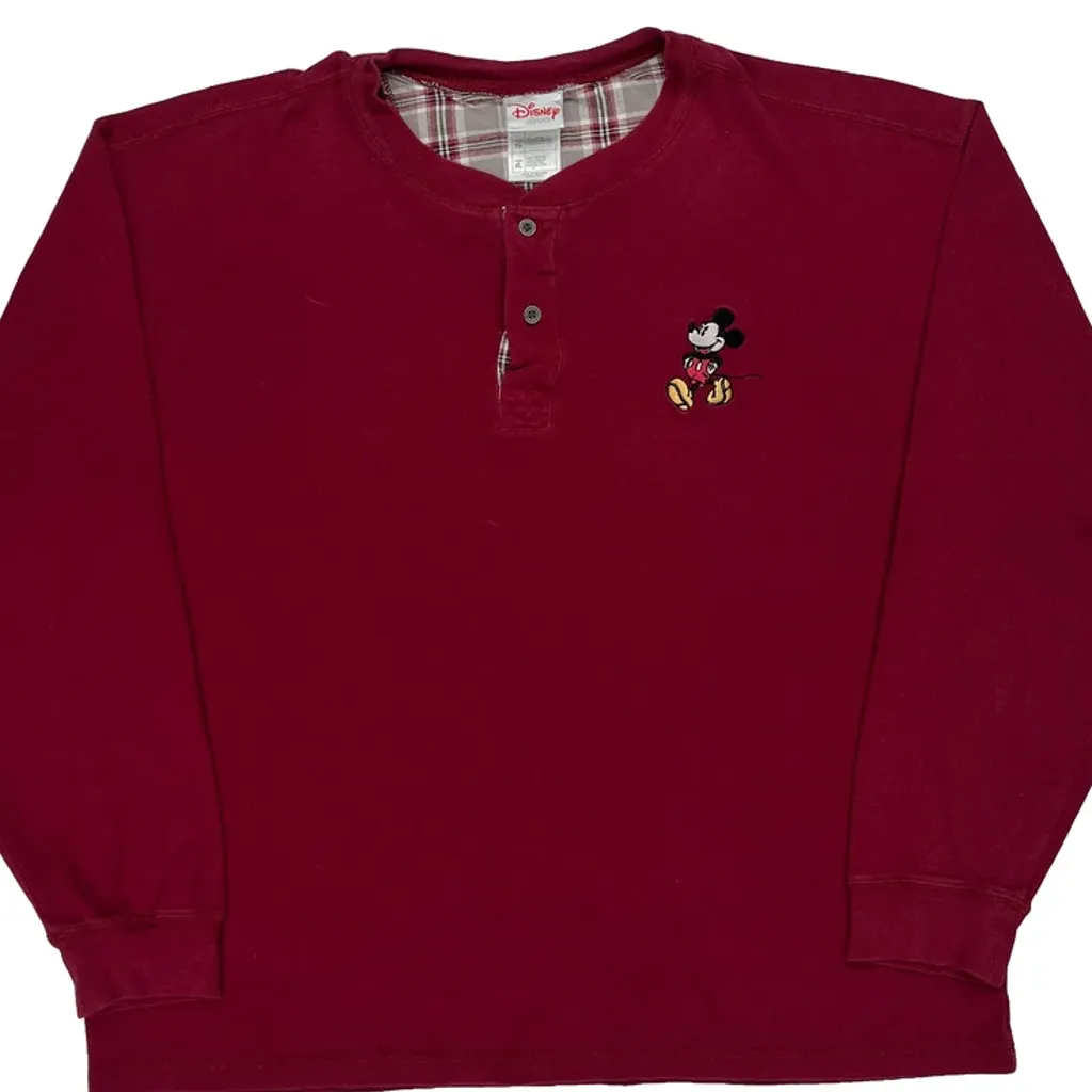 Mickey Mouse Embroidery Disney Cartoon Long Sleeve T-Shirt - XL Red Cotton - Image 5