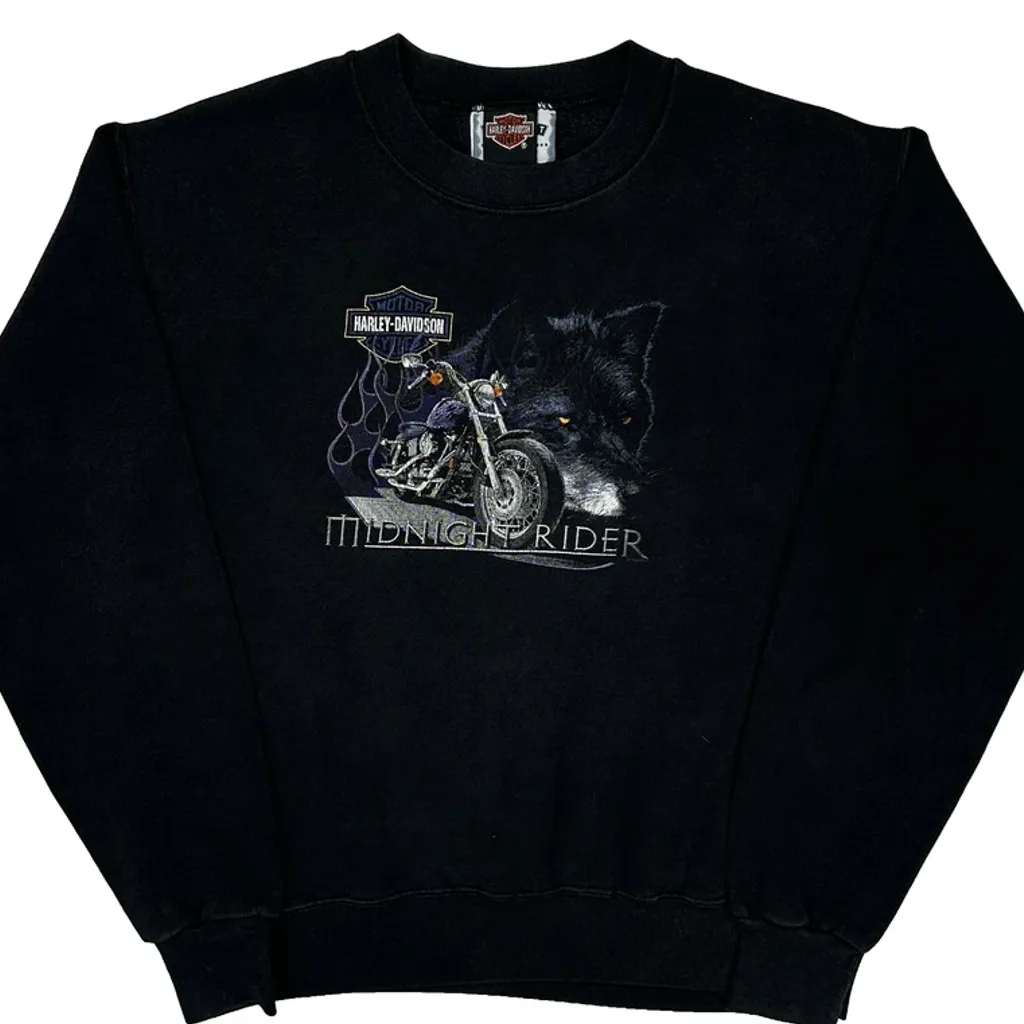 Midnight Rider Harley Davidson Graphic Sweatshirt - Large Black Cotton - Image 4