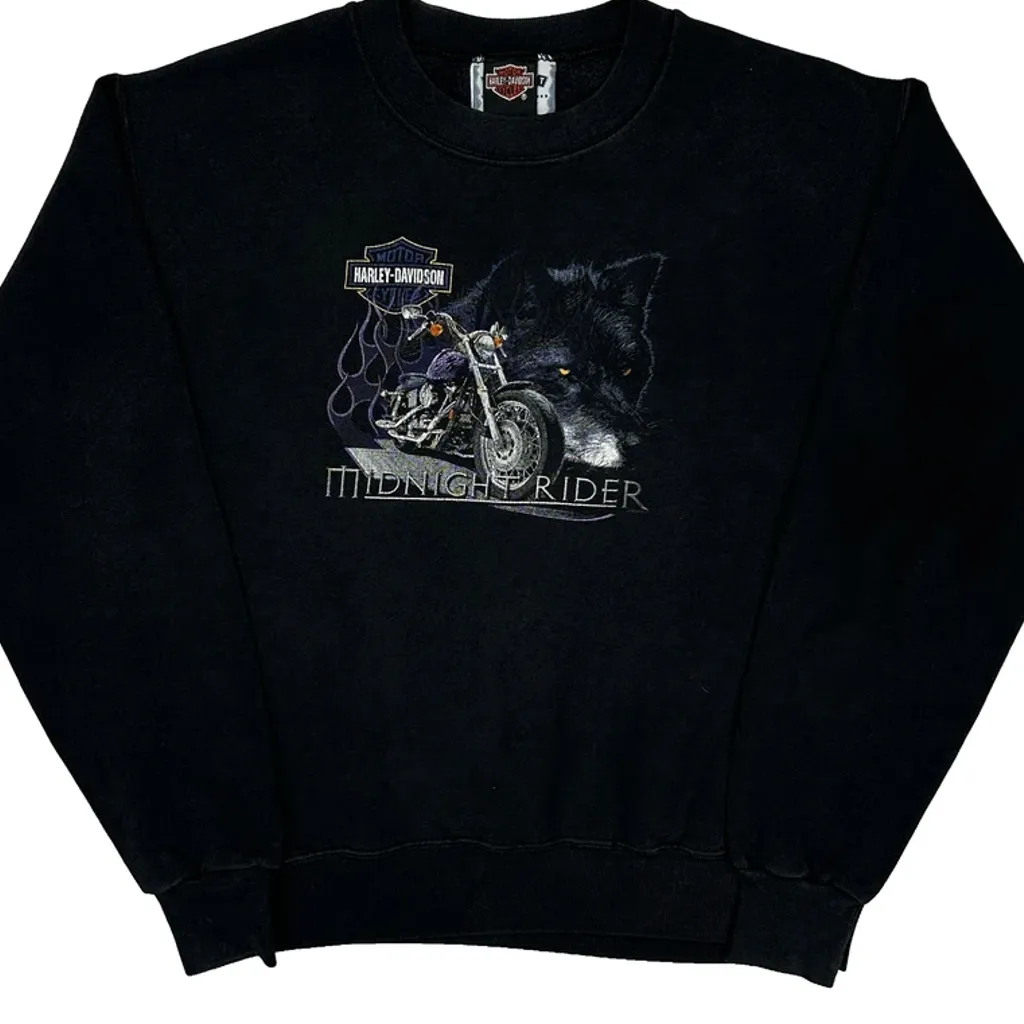 Midnight Rider Harley Davidson Graphic Sweatshirt - Large Black Cotton - Image 5