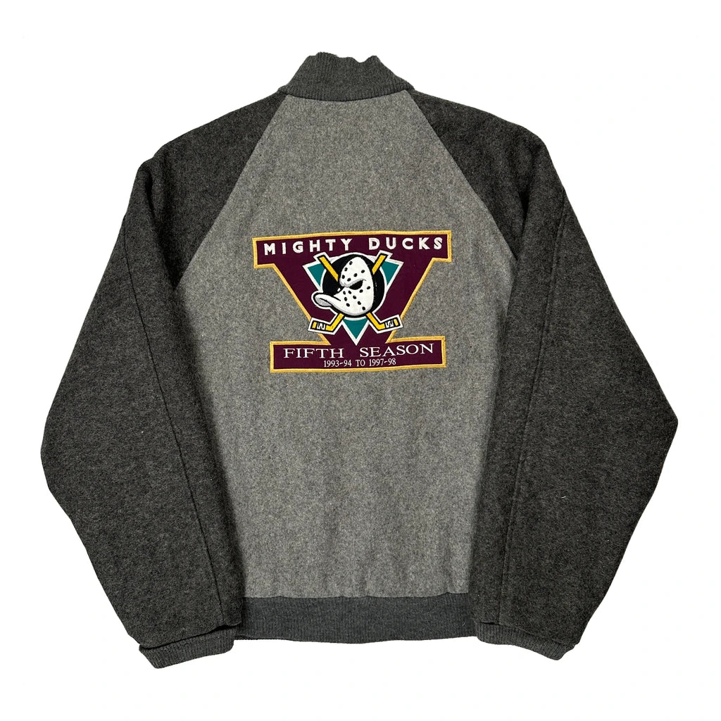 Mighty Ducks Nhl Varsity Jacket - Large Grey Wool Blend - Image 2
