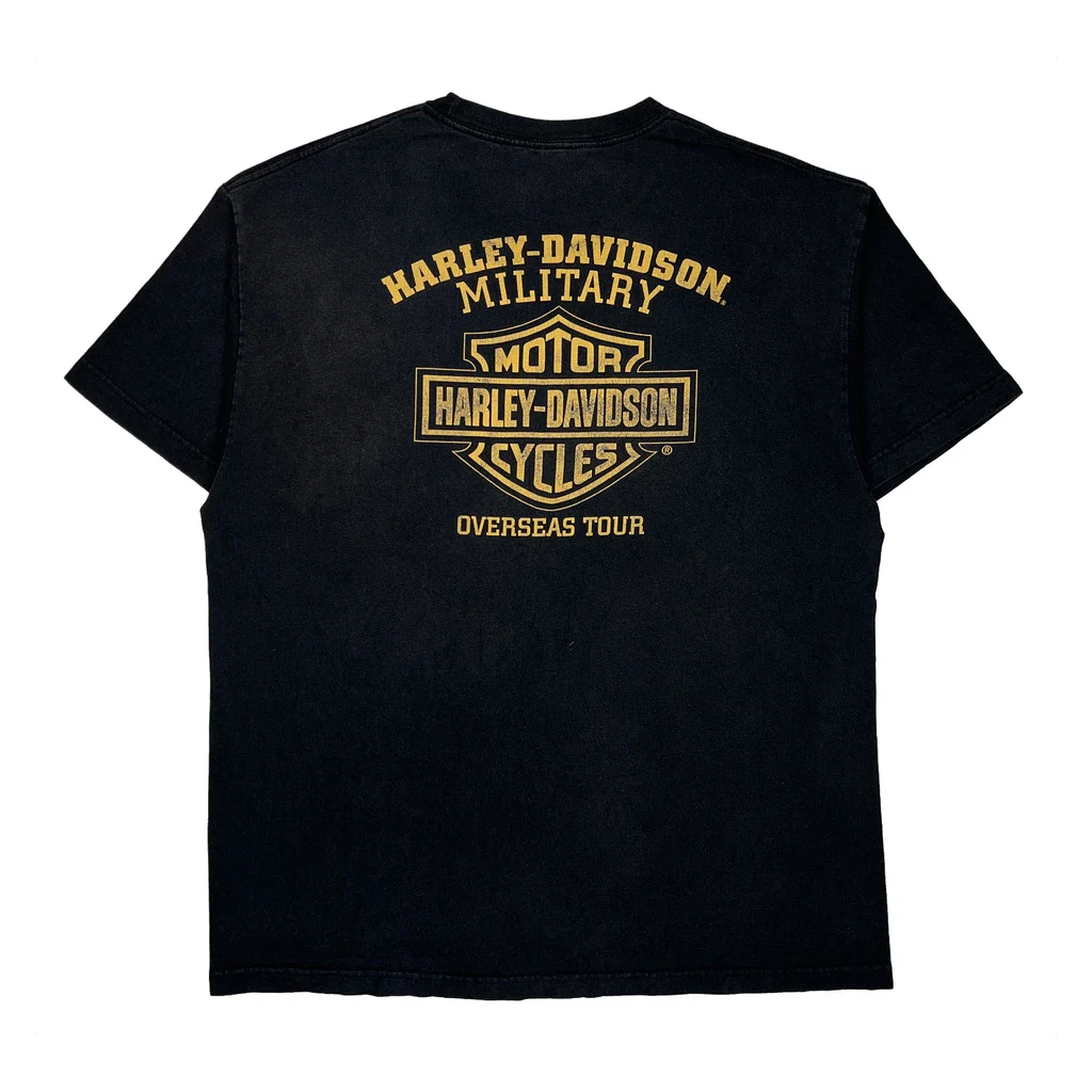 Military Harley Davidson Graphic T-Shirt - Large Black Cotton - Image 2