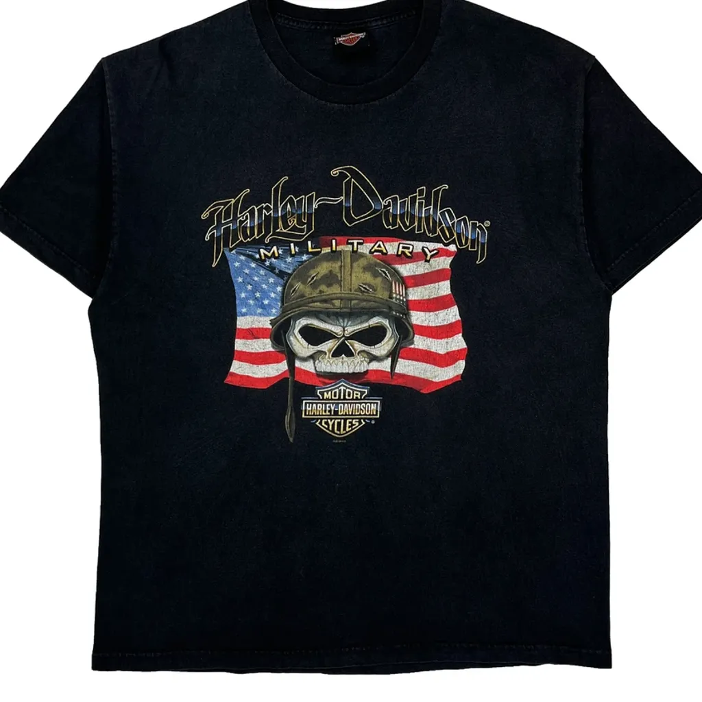Military Harley Davidson Graphic T-Shirt - Large Black Cotton - Image 5