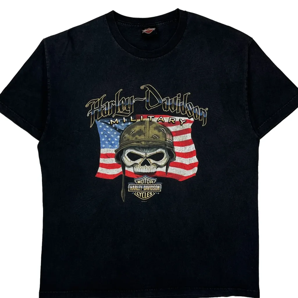 Military Harley Davidson Graphic T-Shirt - Large Black Cotton - Image 6