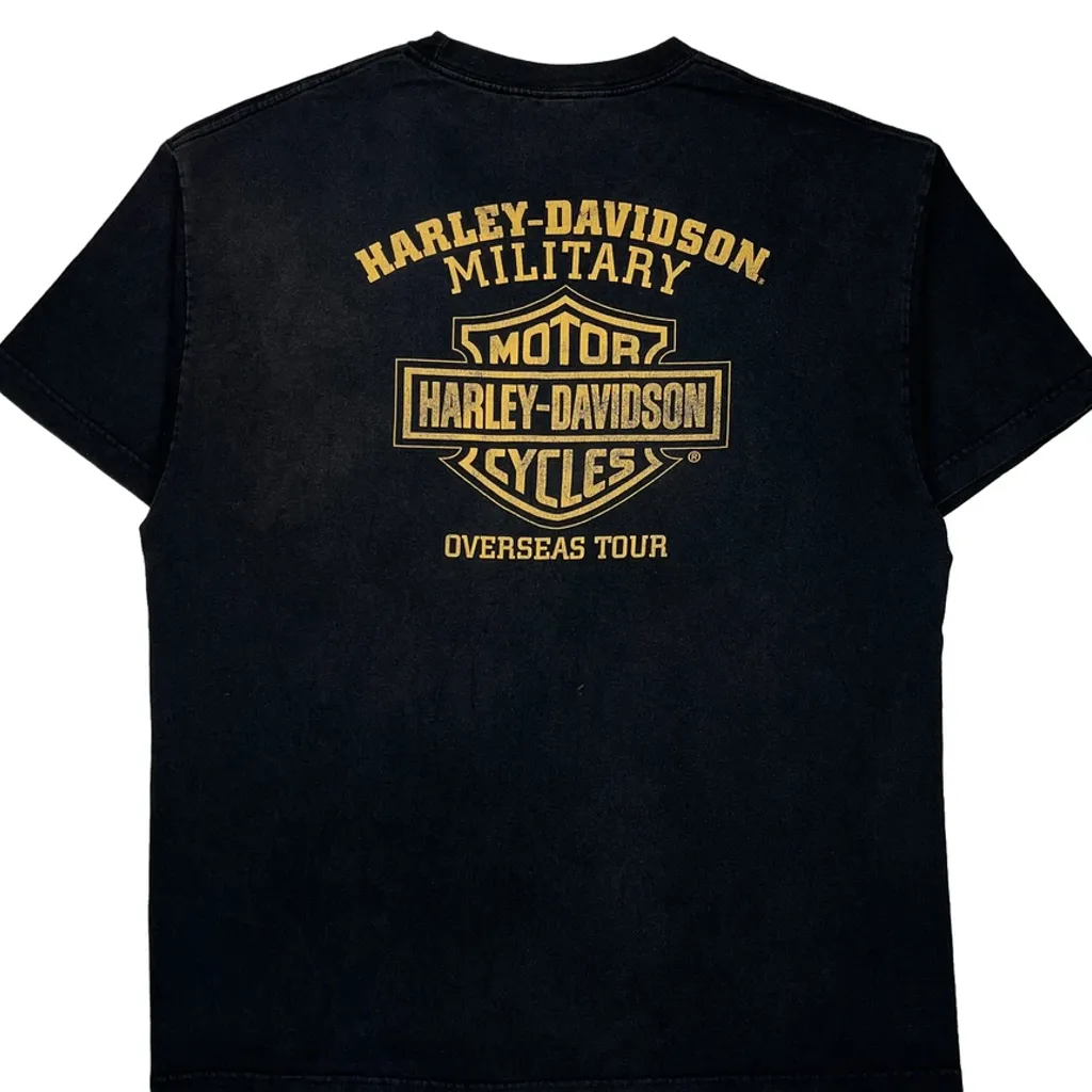 Military Harley Davidson Graphic T-Shirt - Large Black Cotton - Image 8