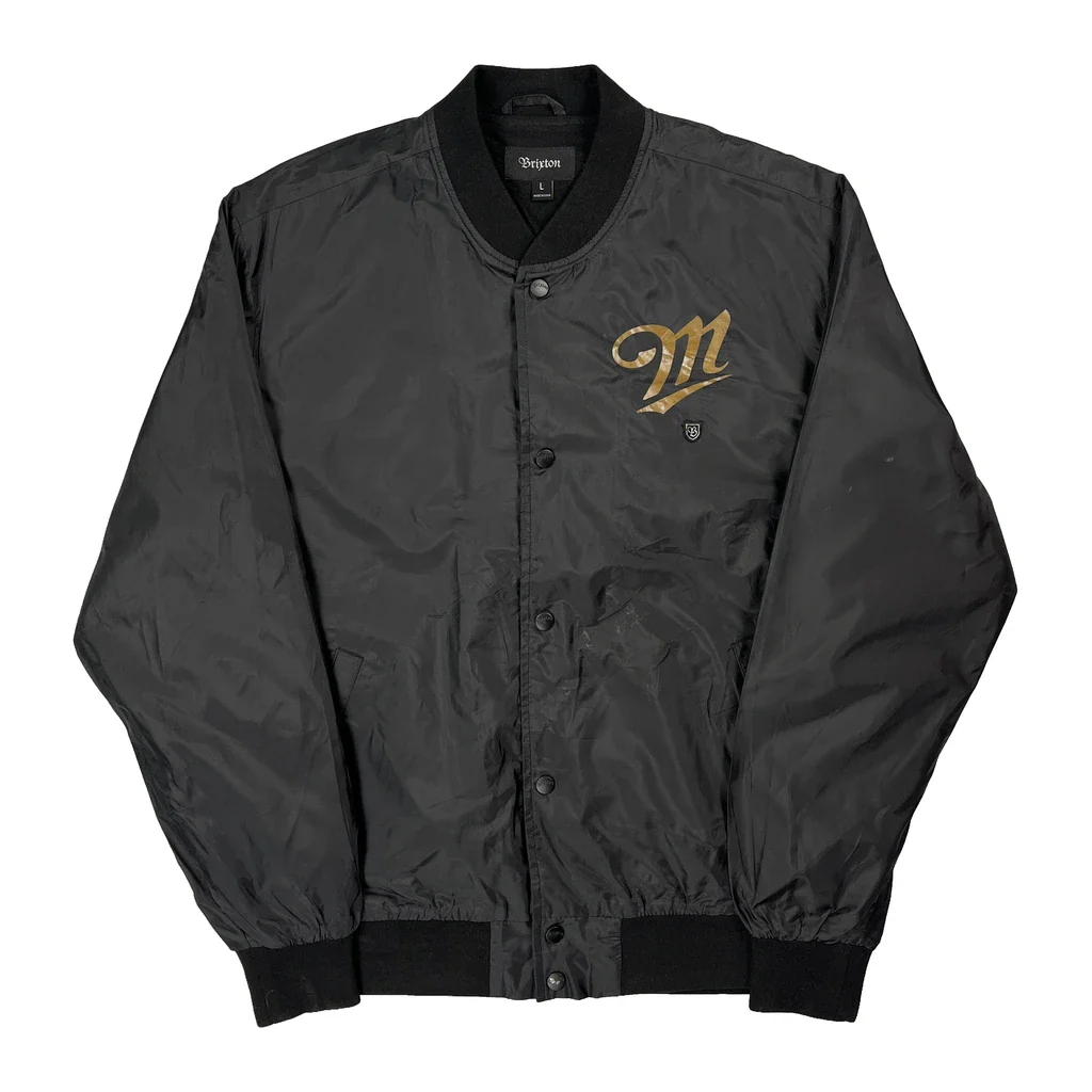 Miller Genuine Draft Brixton Satin Varsity Jacket - Large Black Polyester