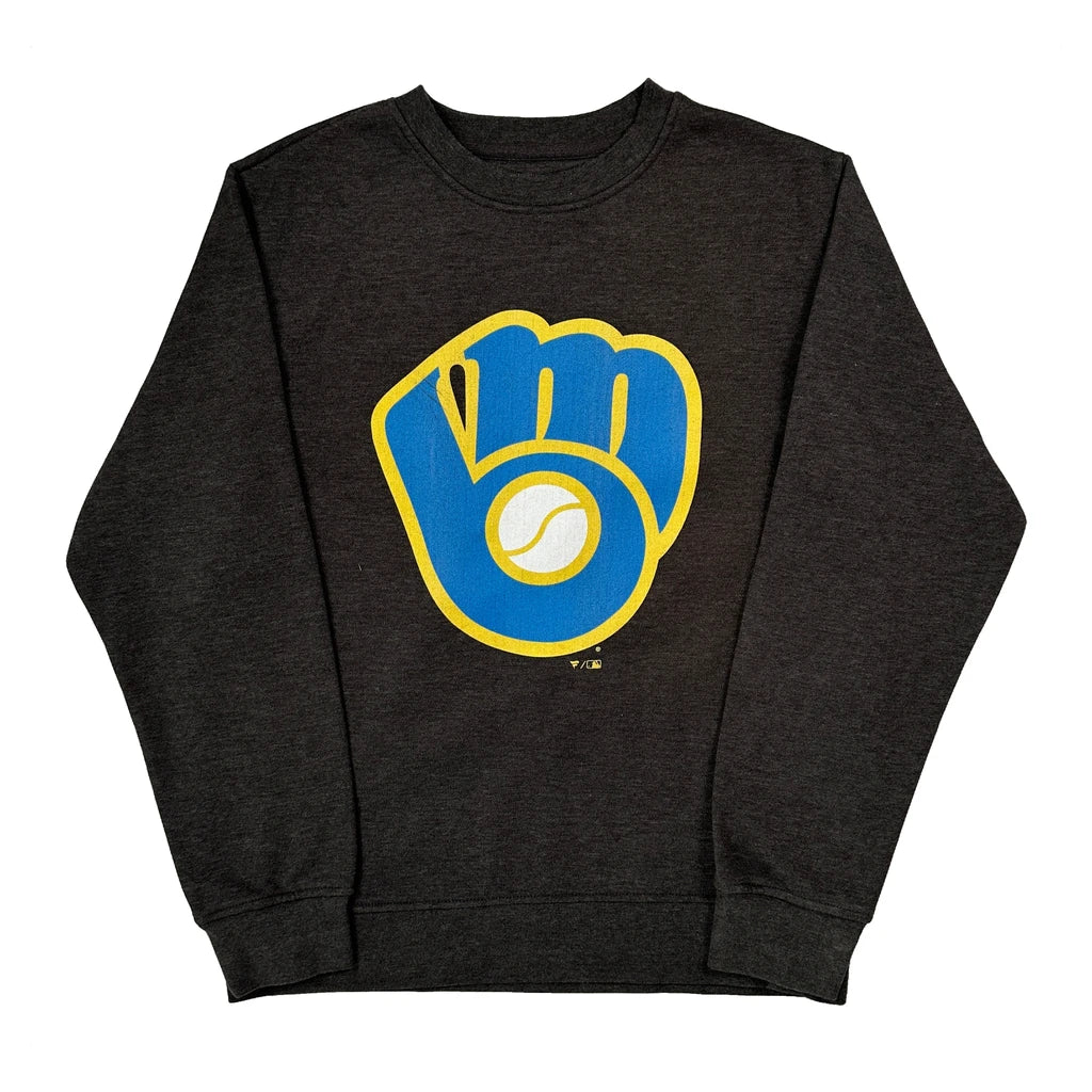 Milwaukee Brewers Fanatics Mlb Sweatshirt - Large Grey Cotton Blend