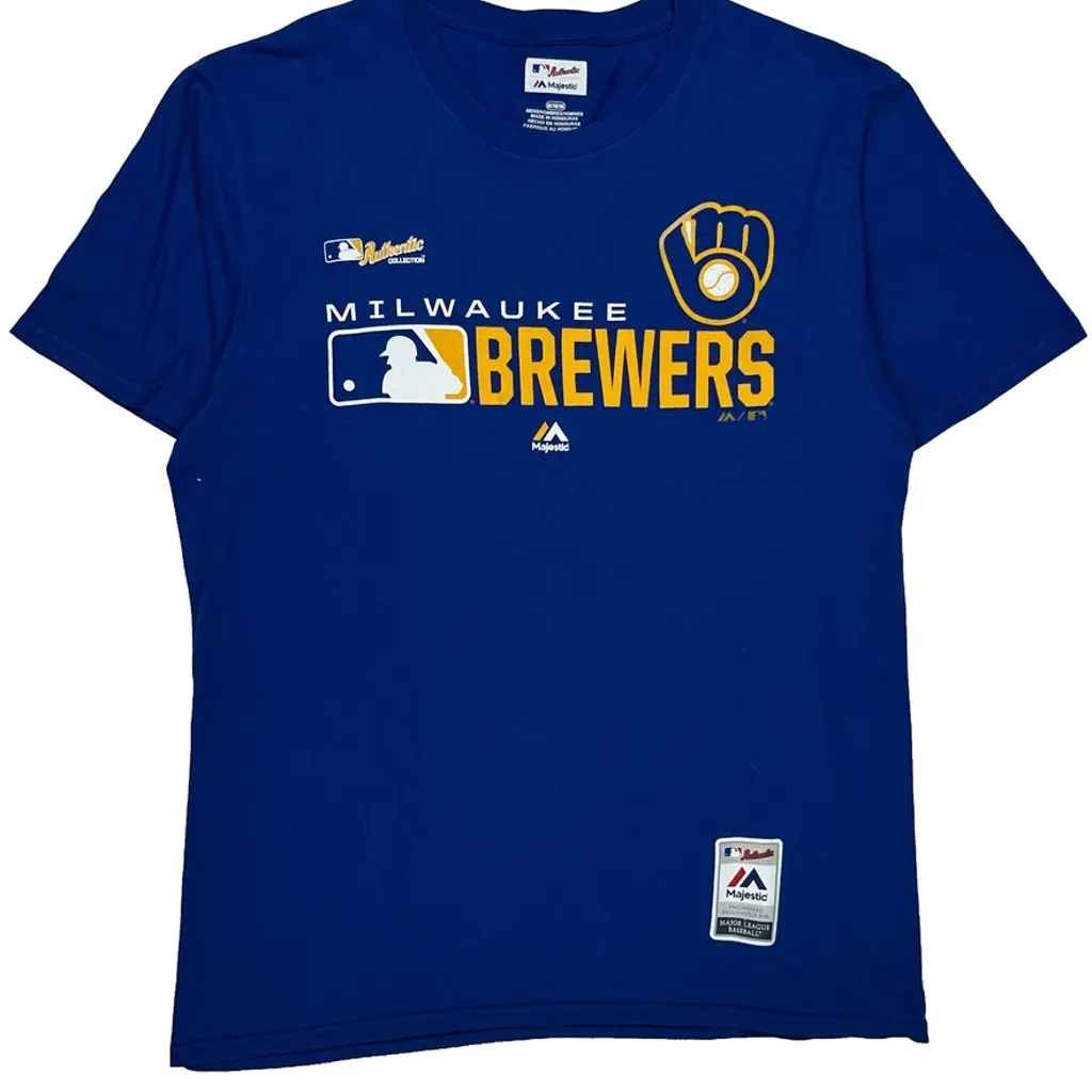 Milwaukee Brewers Majestic Mlb T-Shirt - Medium Blue Cotton - Image 4